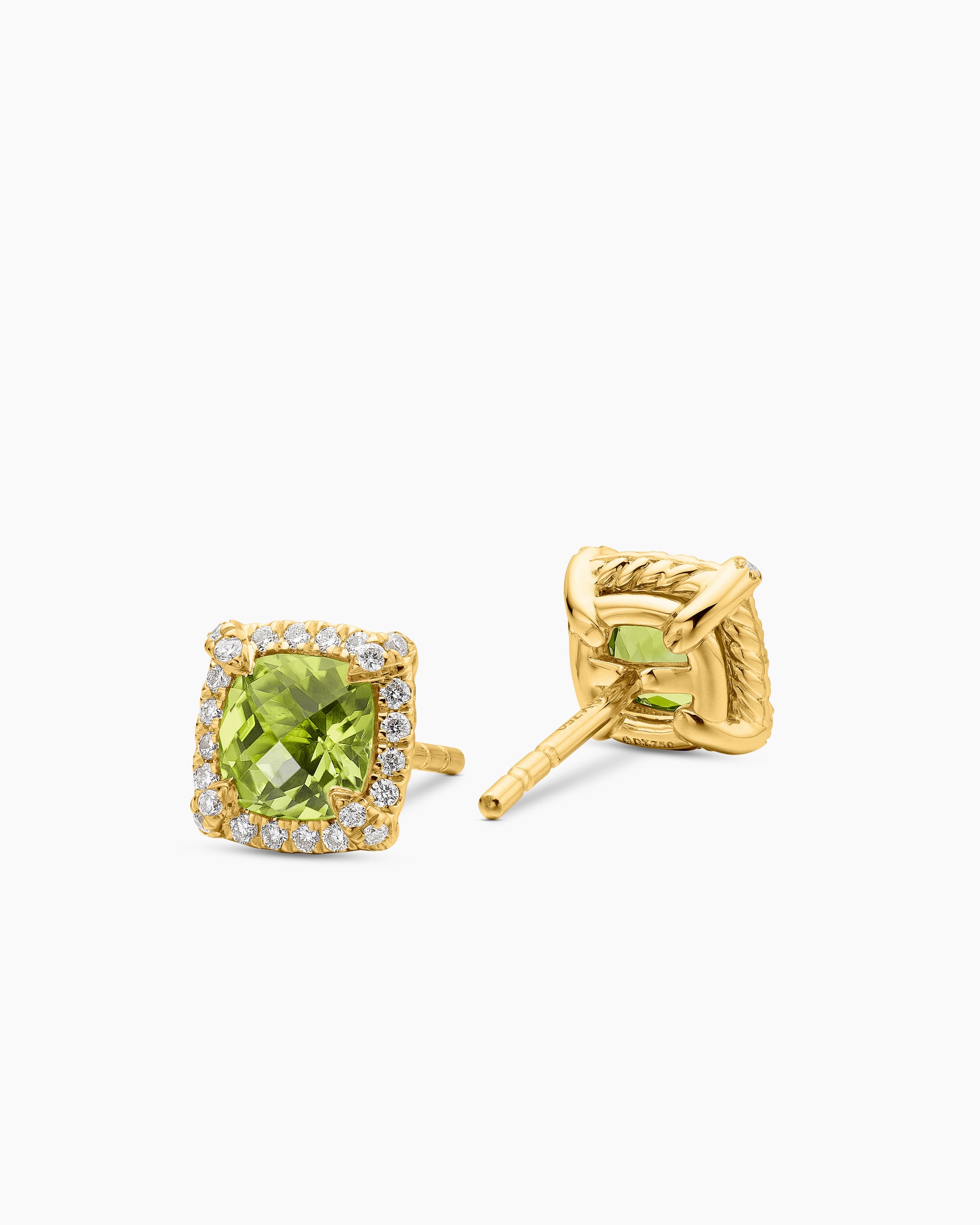 Petite Chatelaine Pavé Bezel Stud Earrings in 18K Yellow Gold with Peridot and Diamonds, 5mm - Image 3