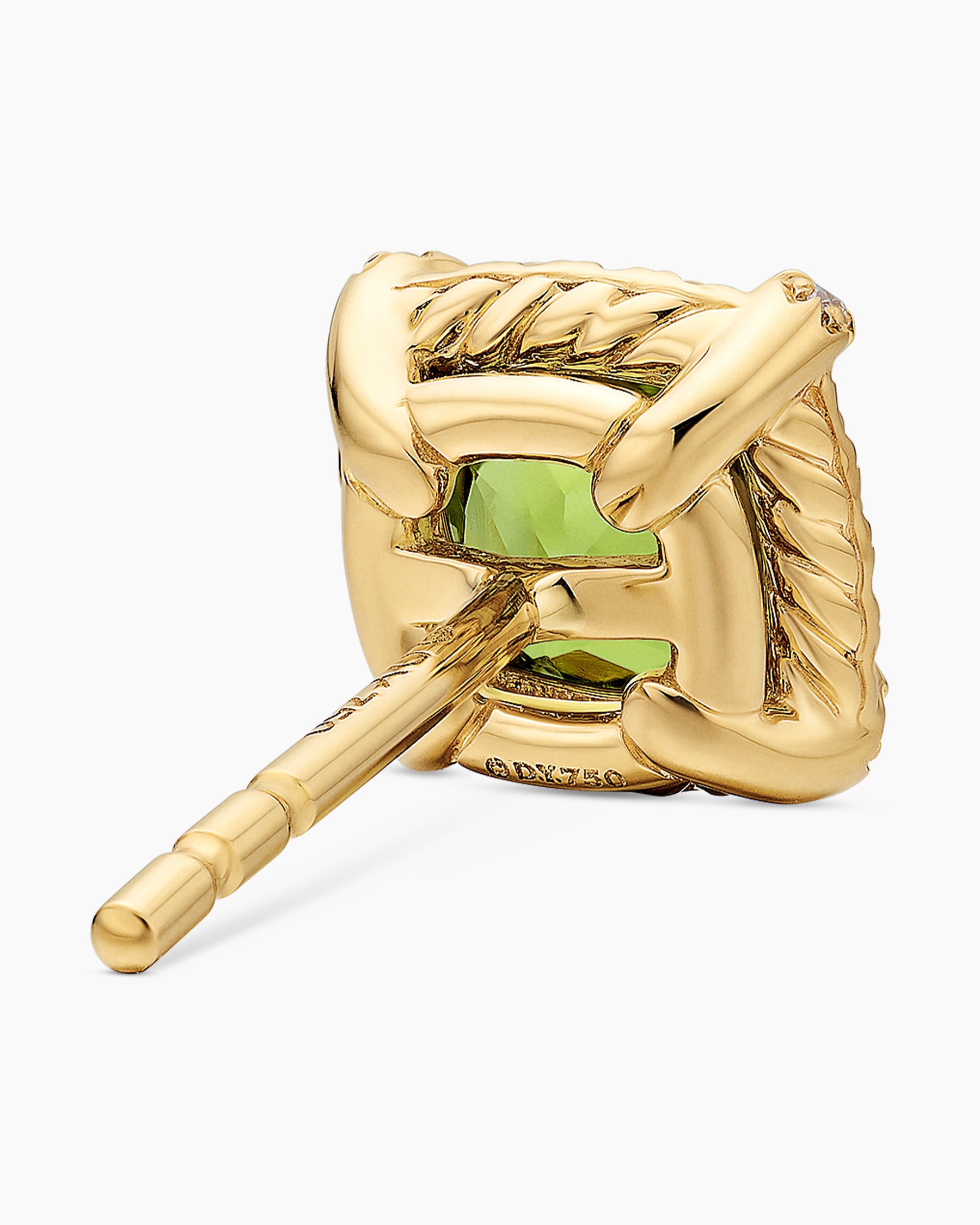 Petite Chatelaine Pavé Bezel Stud Earrings in 18K Yellow Gold with Peridot and Diamonds, 5mm - Image 5