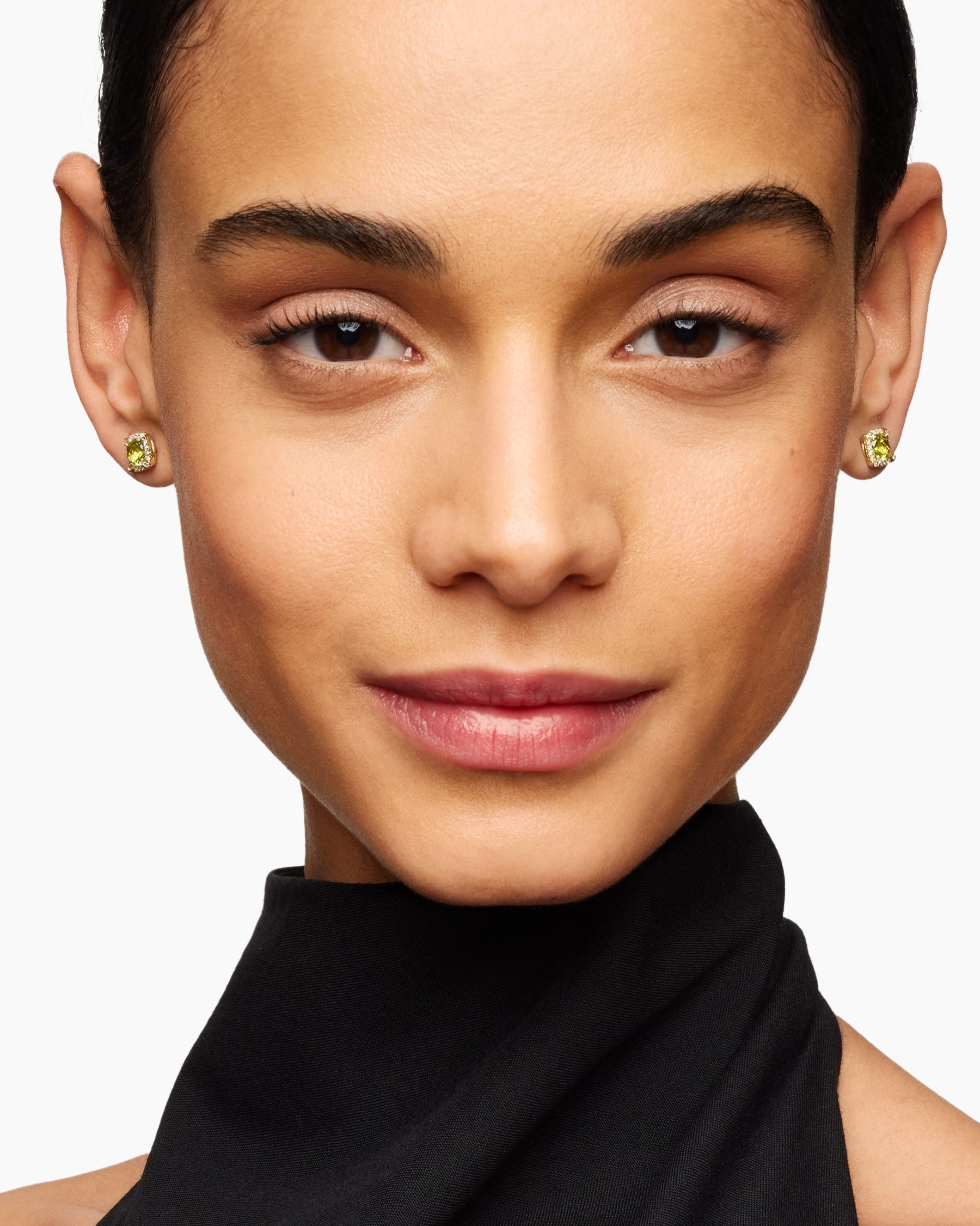 Alternative view of Petite Chatelaine Pavé Bezel Stud Earrings in 18K Yellow Gold with Peridot and Diamonds, 5mm