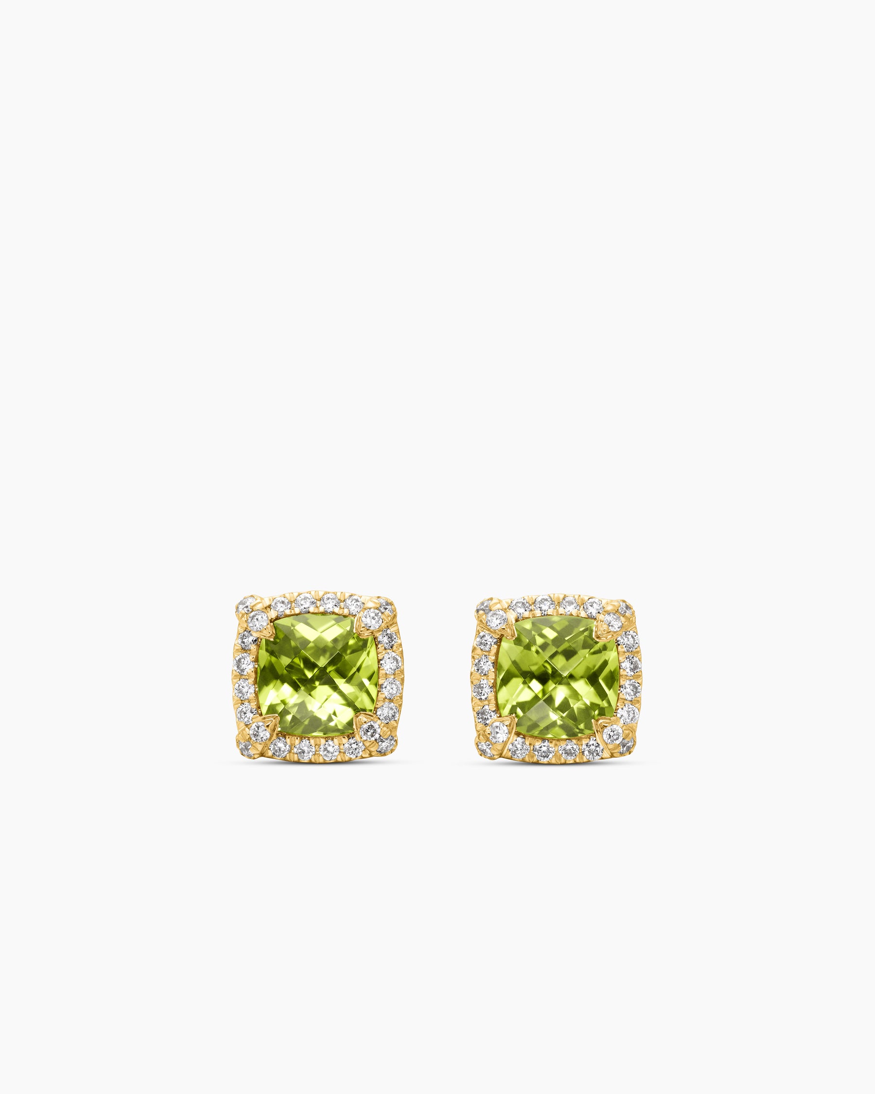 Petite Chatelaine Pavé Bezel Stud Earrings in 18K Yellow Gold with Peridot and Diamonds, 5mm