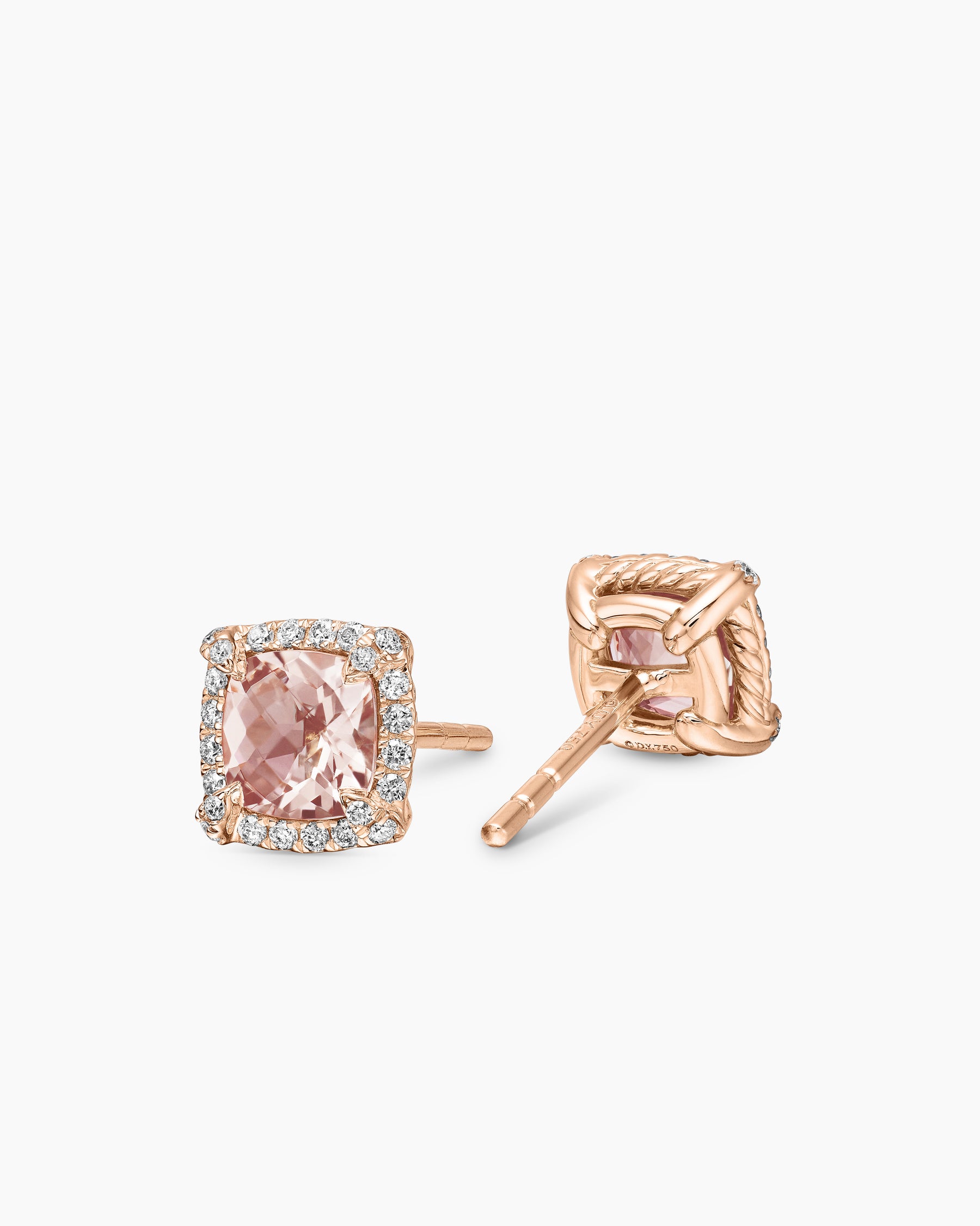 Petite Chatelaine Pavé Bezel Stud Earrings in 18K Rose Gold with Morganite and Diamonds, 5mm - Image 3