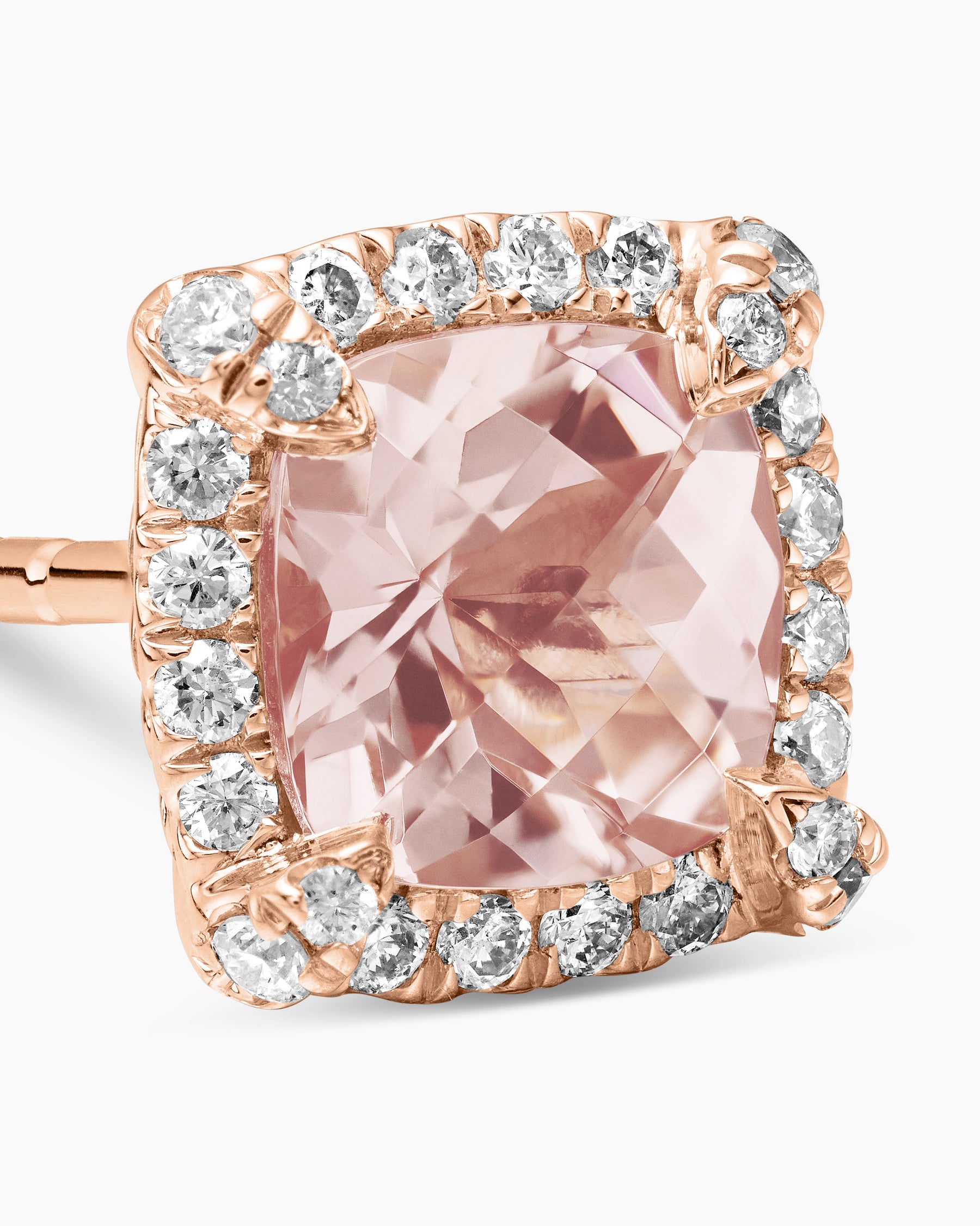 Petite Chatelaine Pavé Bezel Stud Earrings in 18K Rose Gold with Morganite and Diamonds, 5mm - Image 4