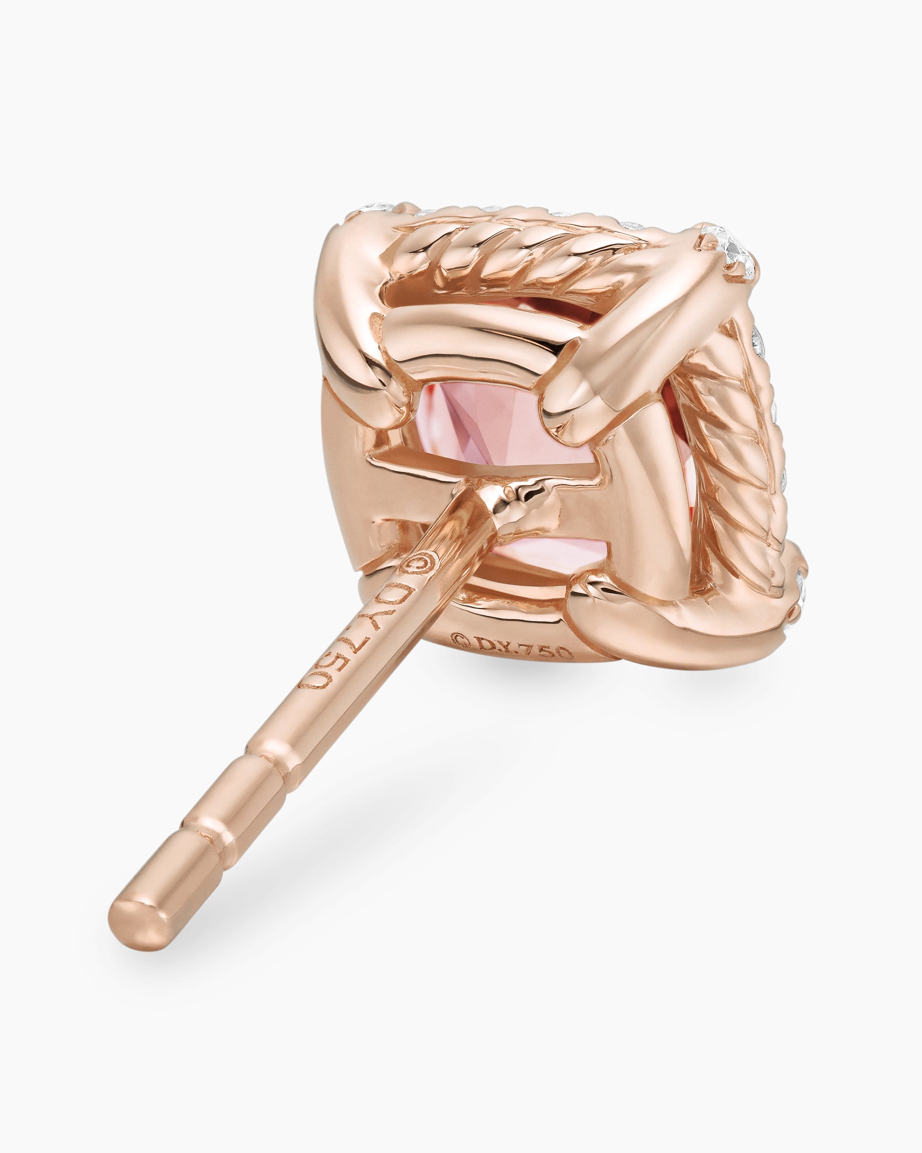 Petite Chatelaine Pavé Bezel Stud Earrings in 18K Rose Gold with Morganite and Diamonds, 5mm - Image 5