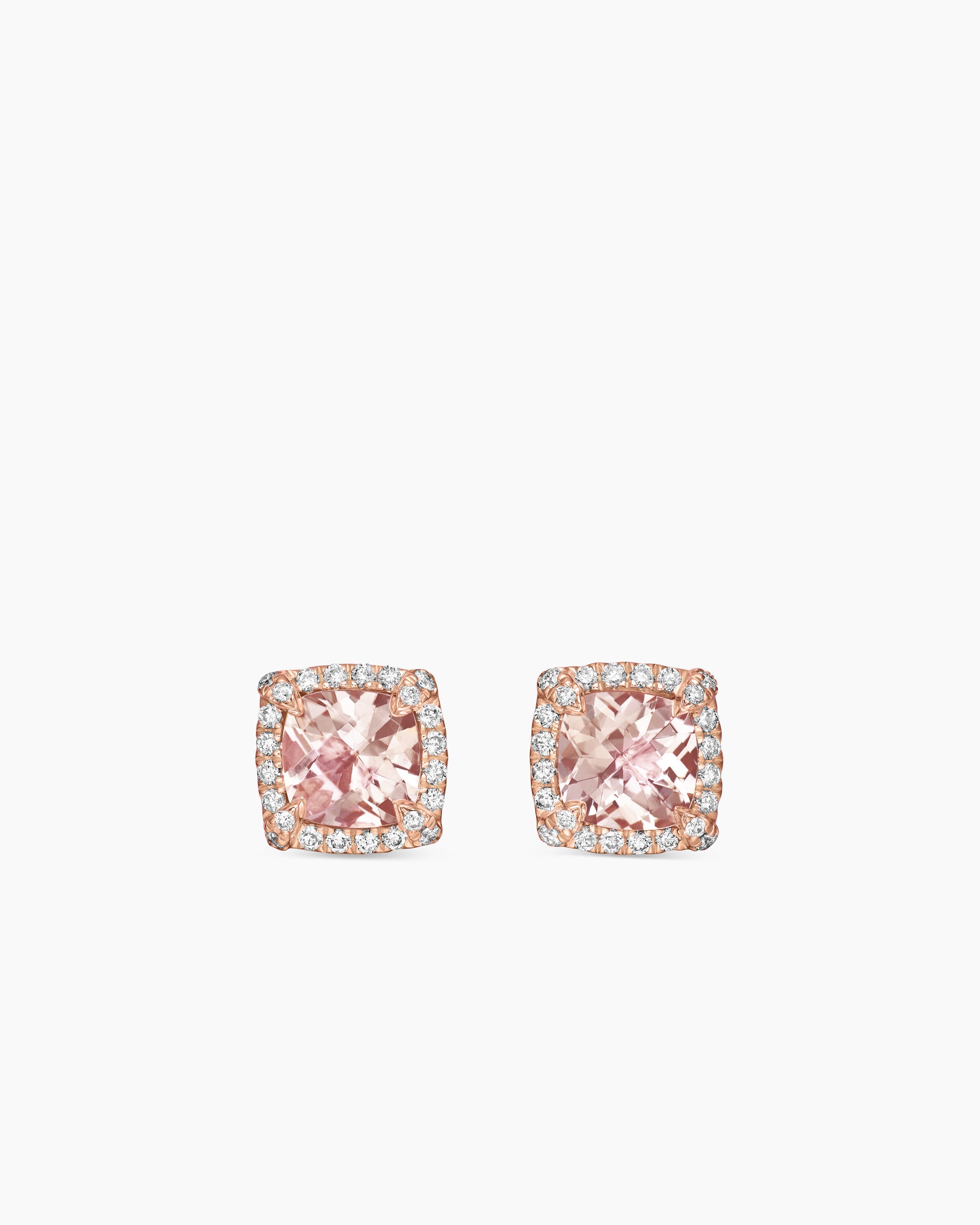 Petite Chatelaine Pavé Bezel Stud Earrings in 18K Rose Gold with Morganite and Diamonds, 5mm
