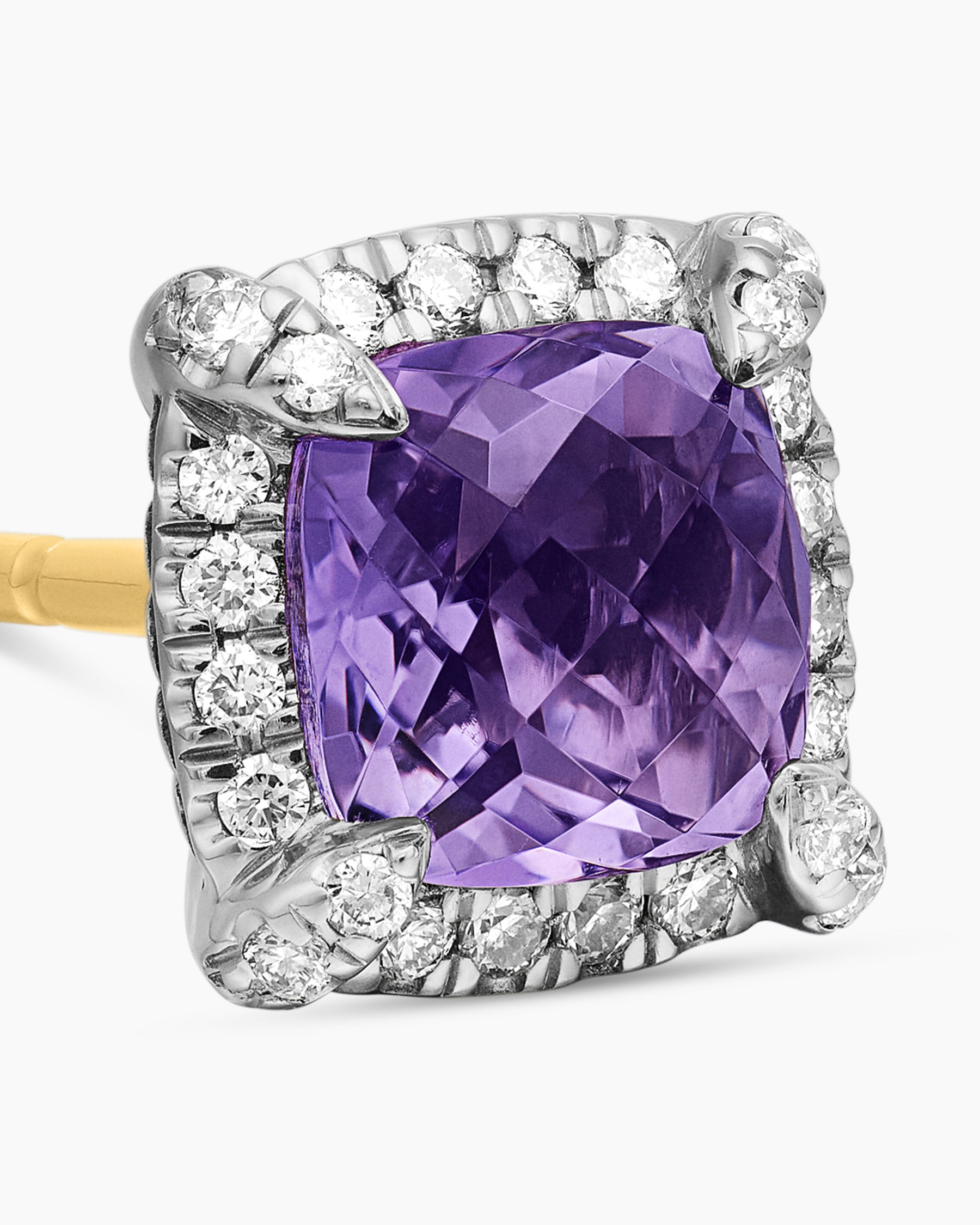 Petite Chatelaine Pavé Bezel Stud Earrings in Sterling Silver with Amethyst and Diamonds, 5mm - Image 4