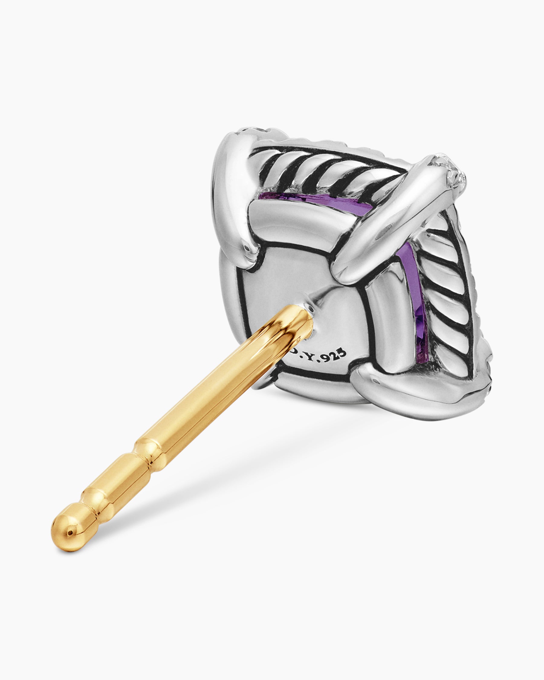 Petite Chatelaine Pavé Bezel Stud Earrings in Sterling Silver with Amethyst and Diamonds, 5mm - Image 5