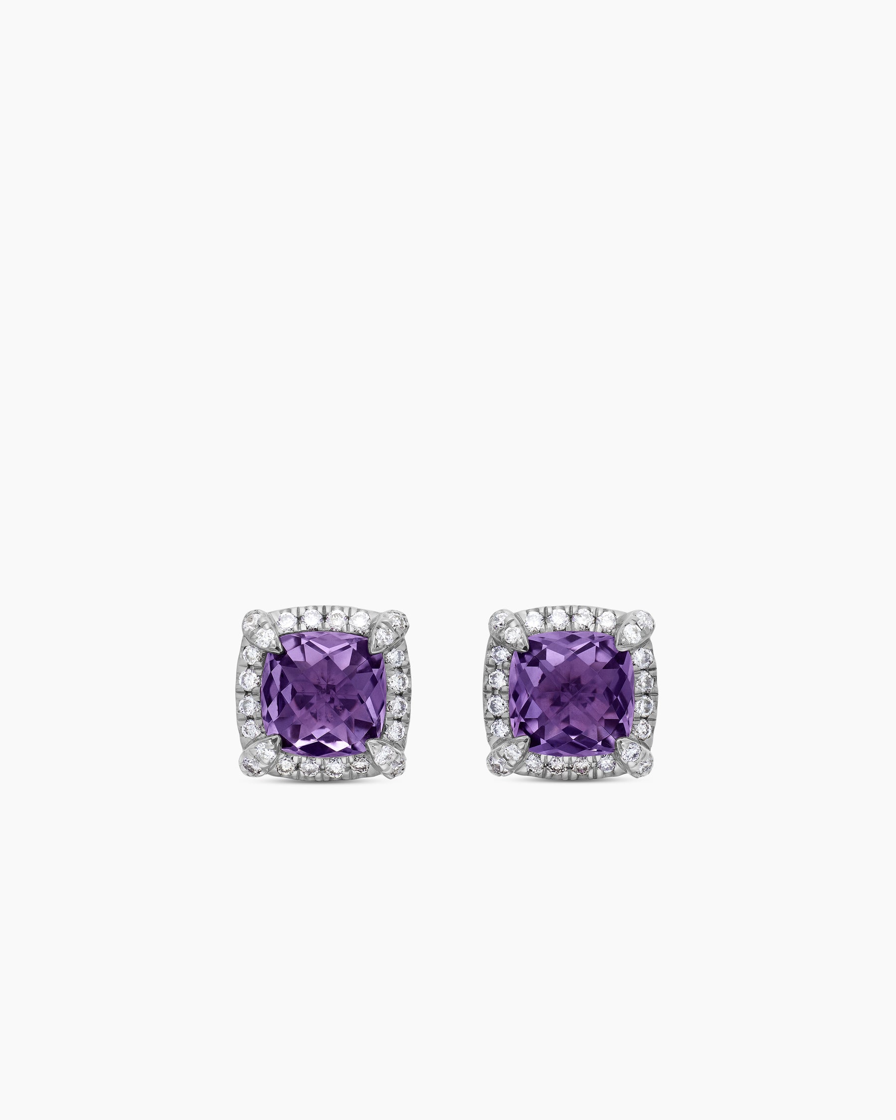 Petite Chatelaine Pavé Bezel Stud Earrings in Sterling Silver with Amethyst and Diamonds, 5mm