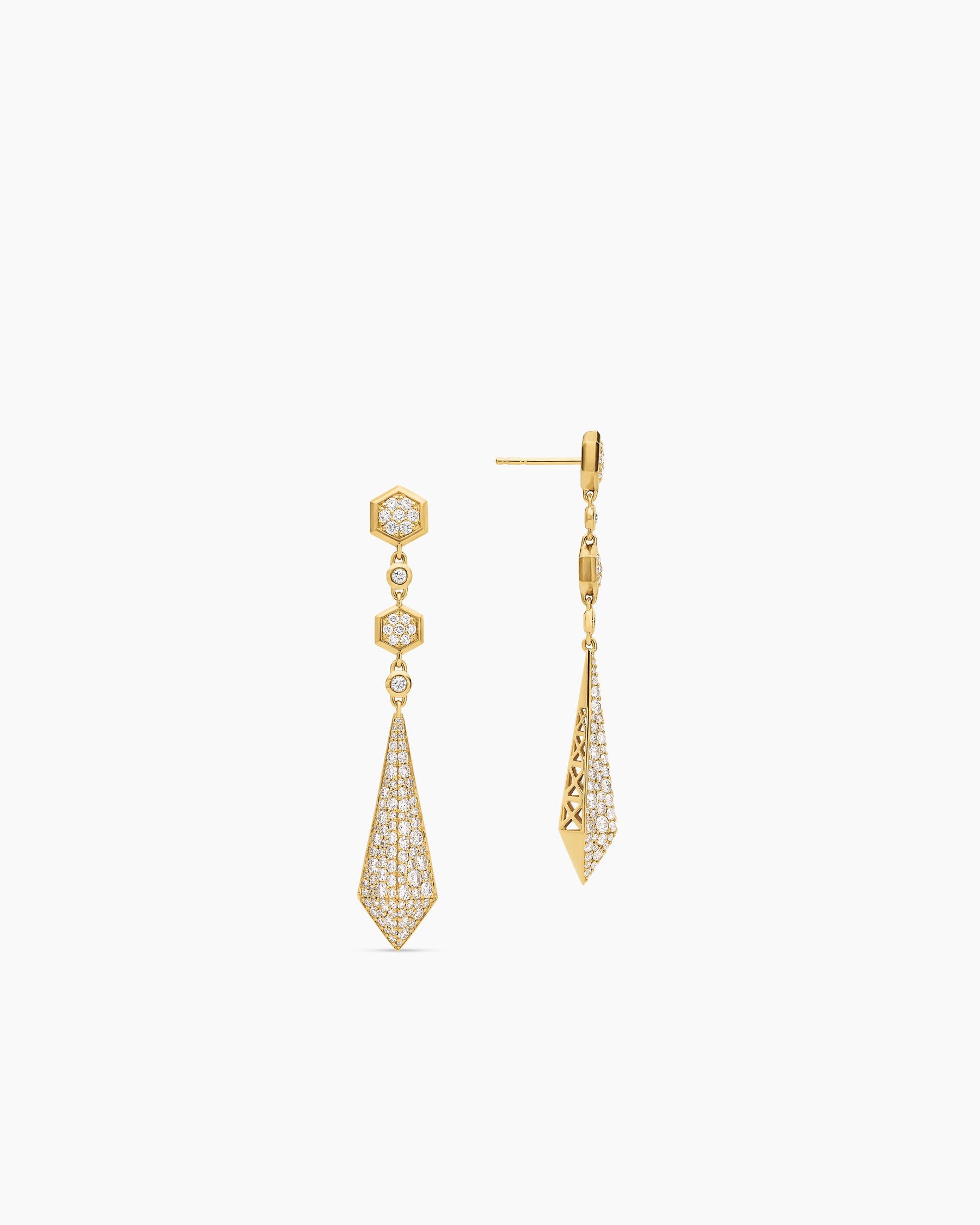 Modern Renaissance Drop Earrings in 18K Yellow Gold with Diamonds, 30mm - Image 3