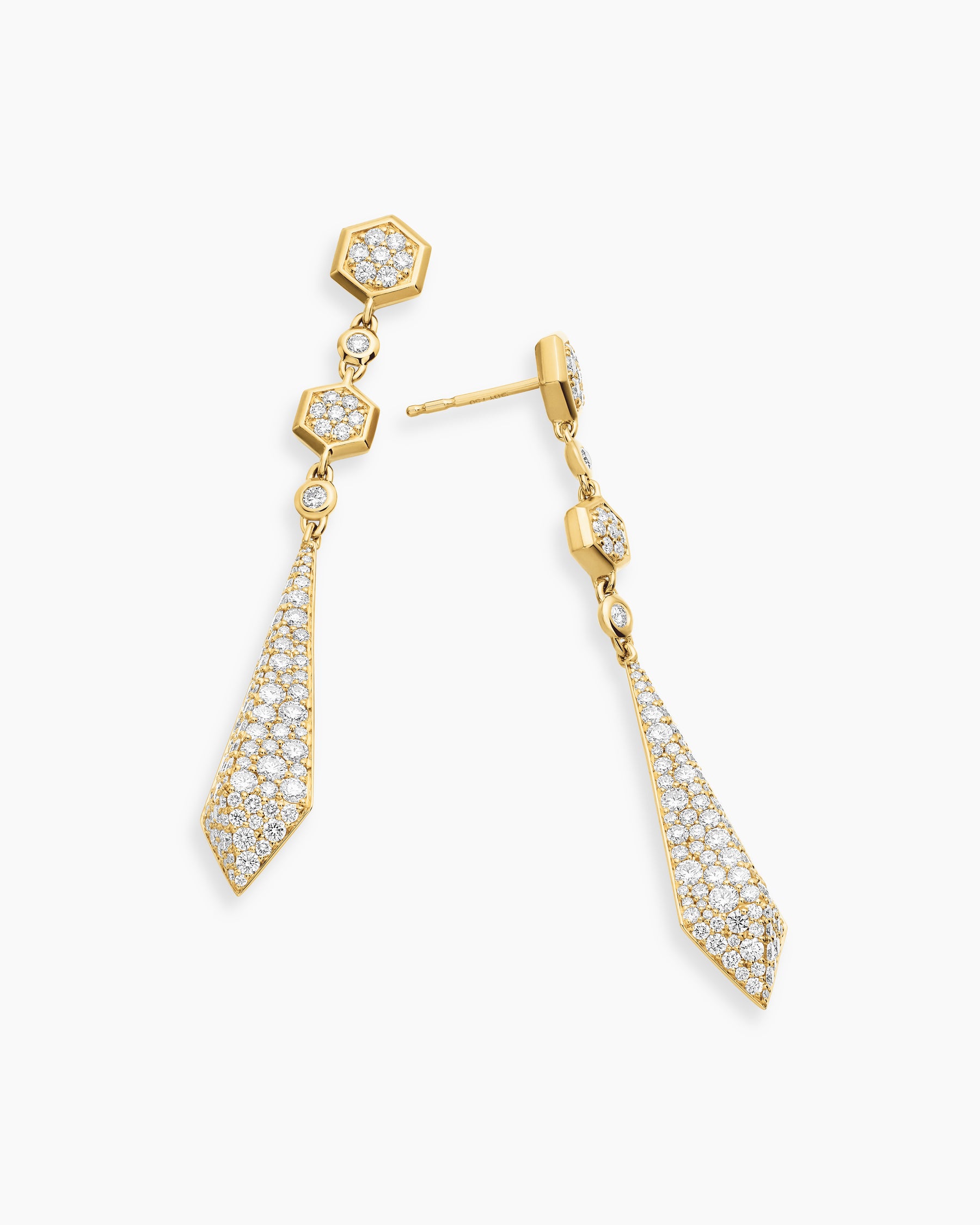 Modern Renaissance Drop Earrings in 18K Yellow Gold with Diamonds, 30mm - Image 5