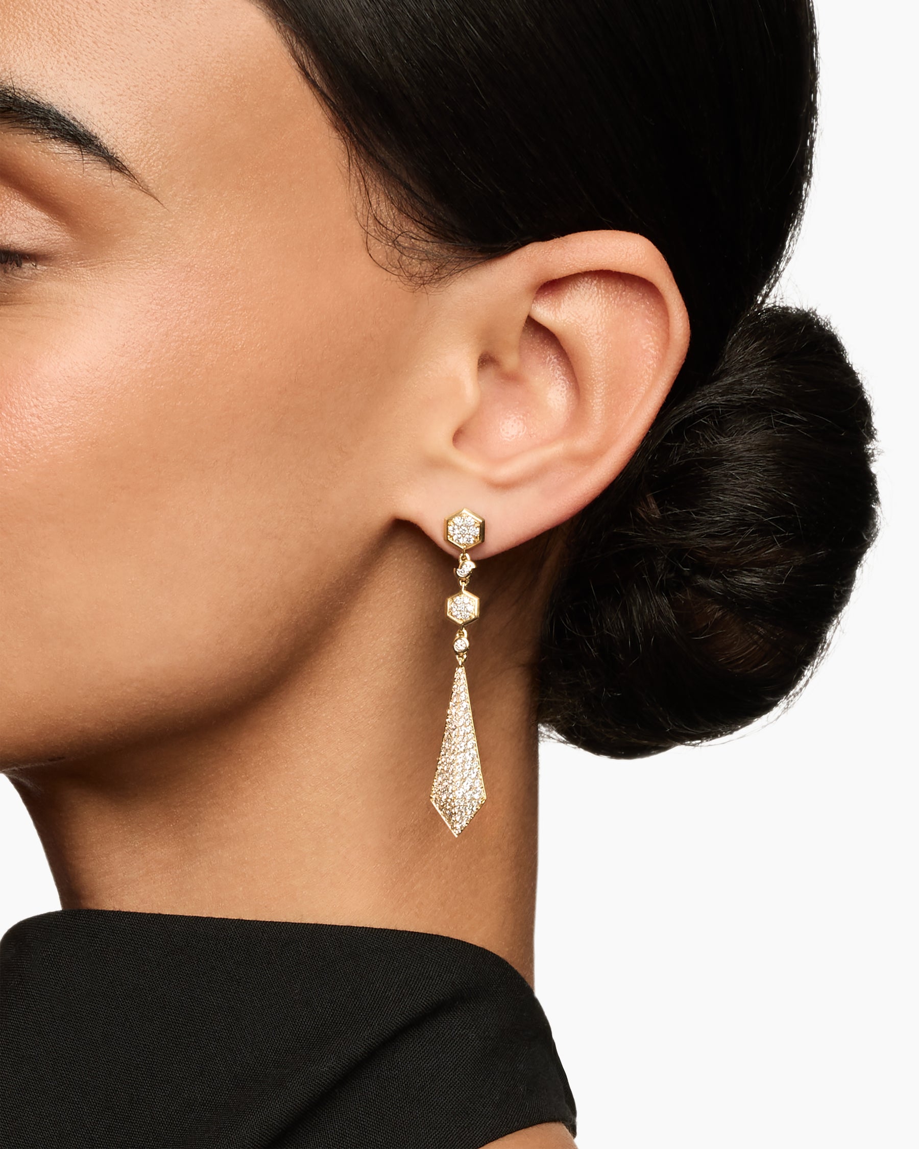 Alternative view of Modern Renaissance Drop Earrings in 18K Yellow Gold with Diamonds, 30mm