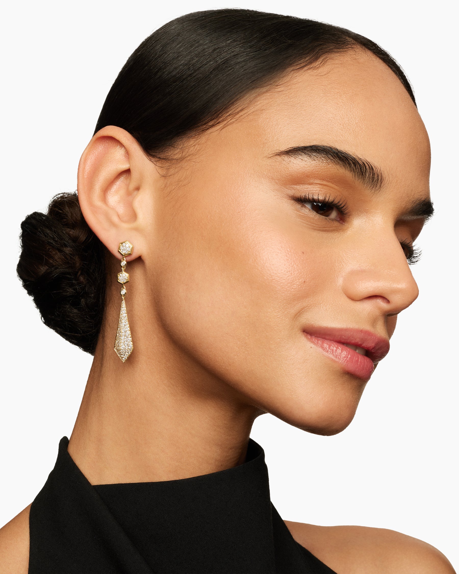 Modern Renaissance Drop Earrings in 18K Yellow Gold with Diamonds, 30mm - Image 6