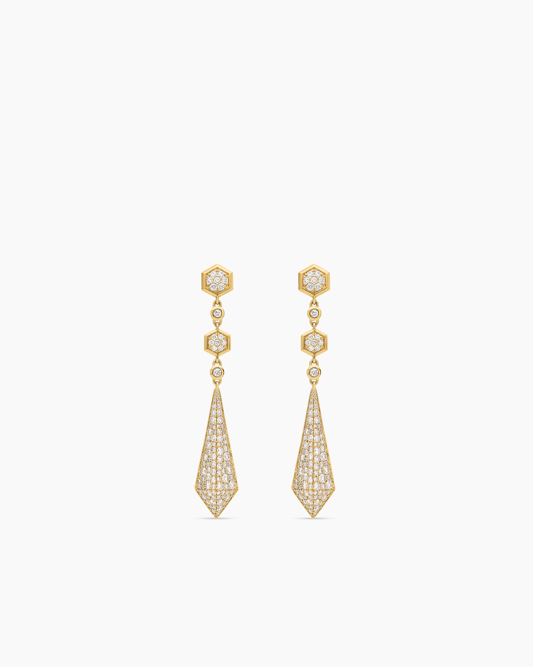 Modern Renaissance Drop Earrings in 18K Yellow Gold with Diamonds, 30mm
