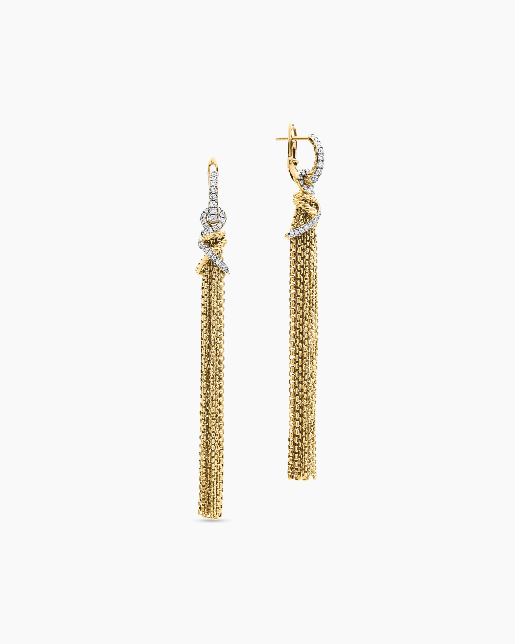 Helena Chain Tassel Earrings in 18K Yellow Gold with Diamonds, 76mm - Image 3