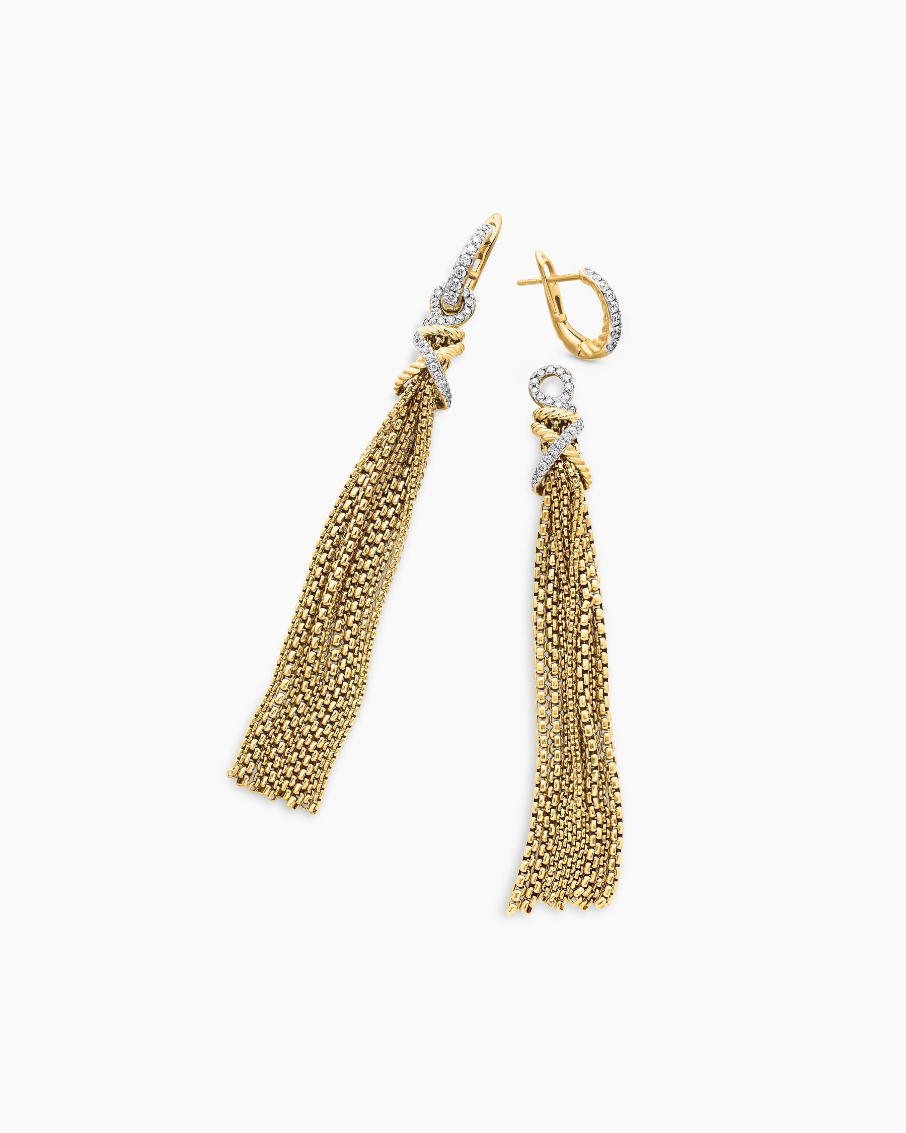 Helena Chain Tassel Earrings in 18K Yellow Gold with Diamonds, 76mm - Image 5