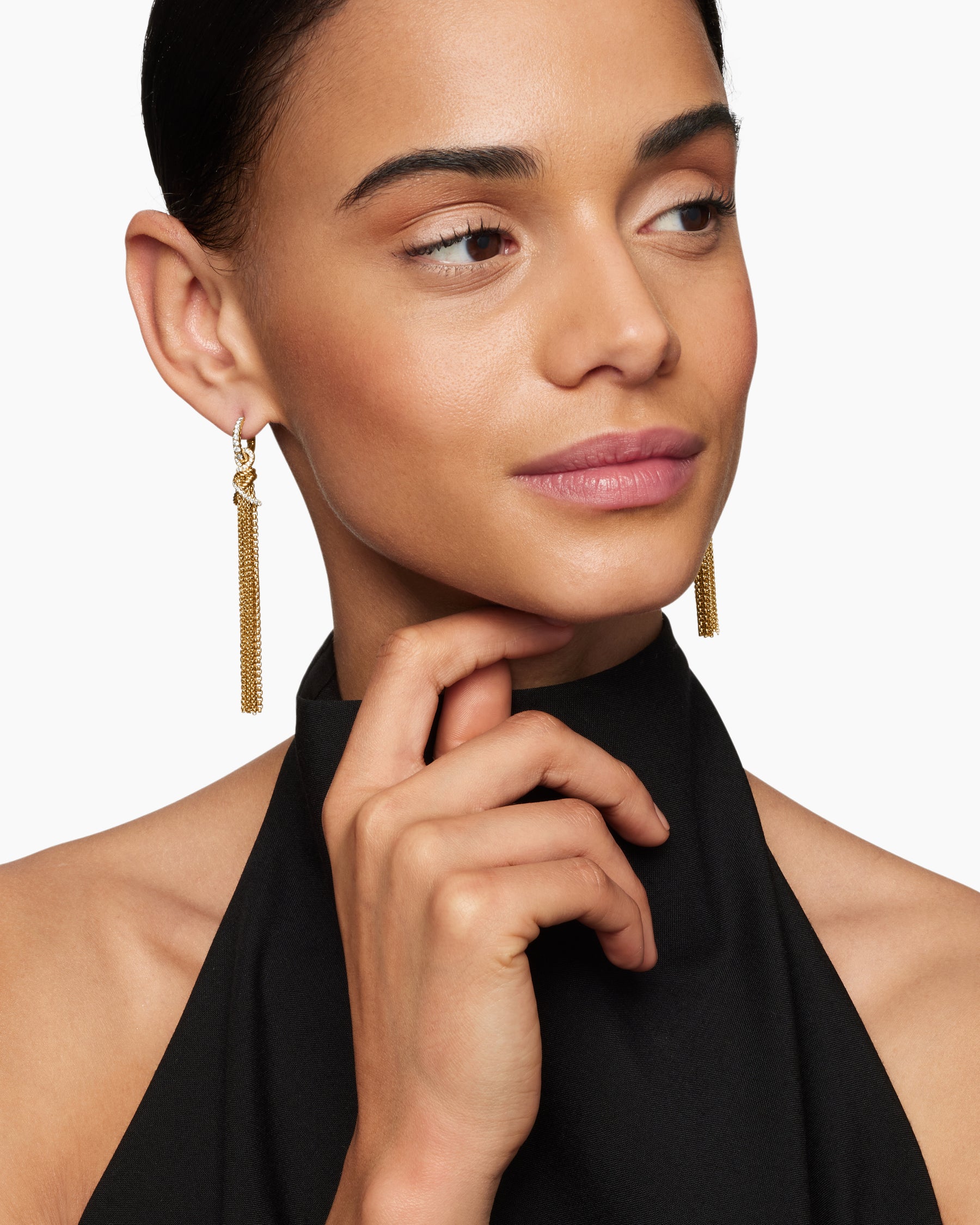 Alternative view of Helena Chain Tassel Earrings in 18K Yellow Gold with Diamonds, 76mm