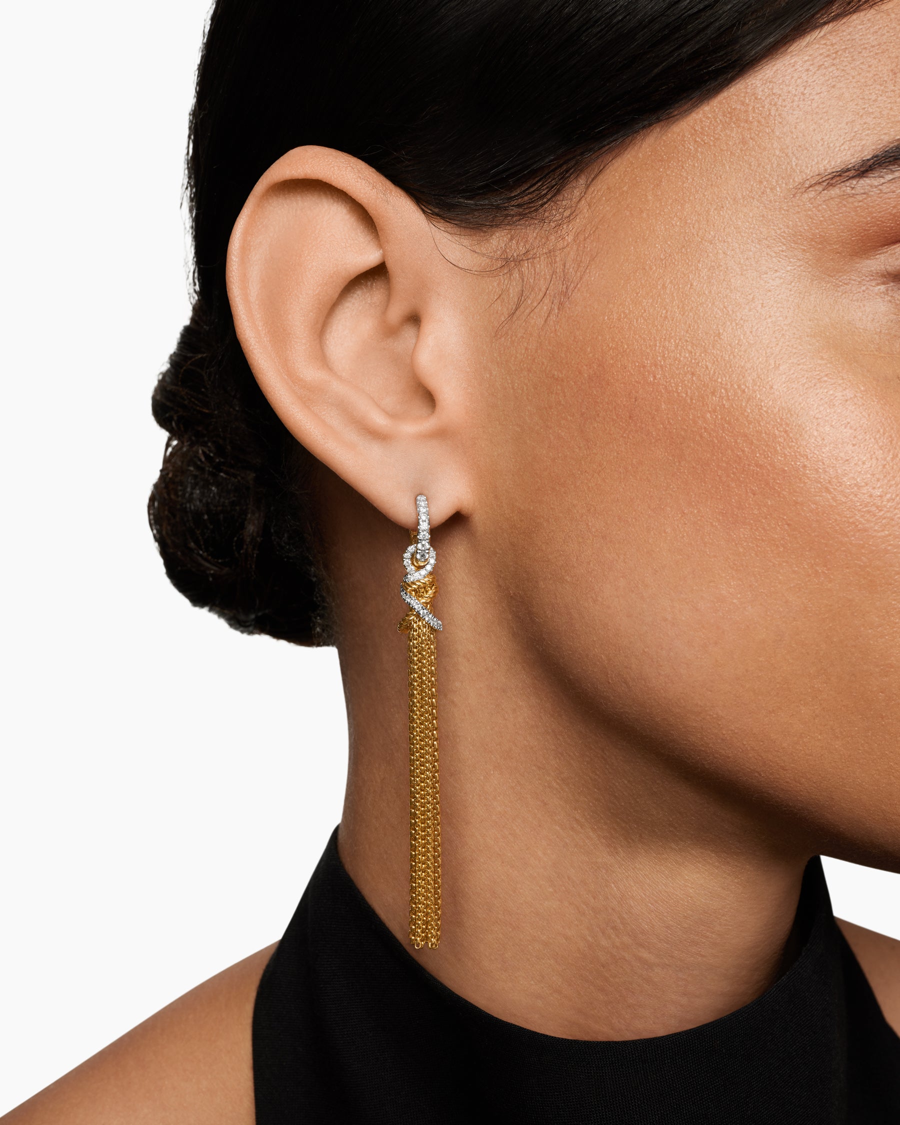 Helena Chain Tassel Earrings in 18K Yellow Gold with Diamonds, 76mm - Image 6