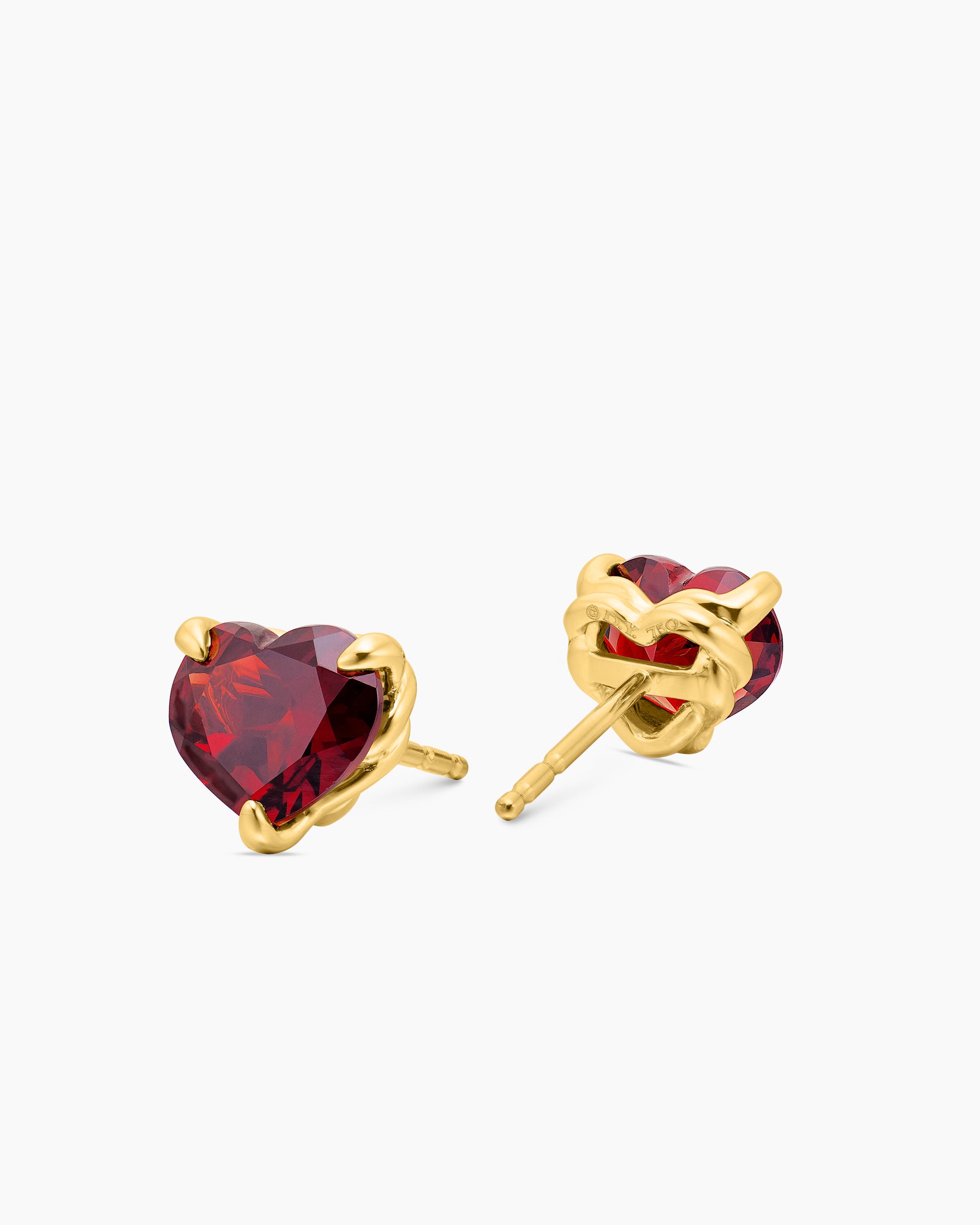 Chatelaine Heart Stud Earrings in 18K Yellow Gold with Garnet, 8mm - Image 3