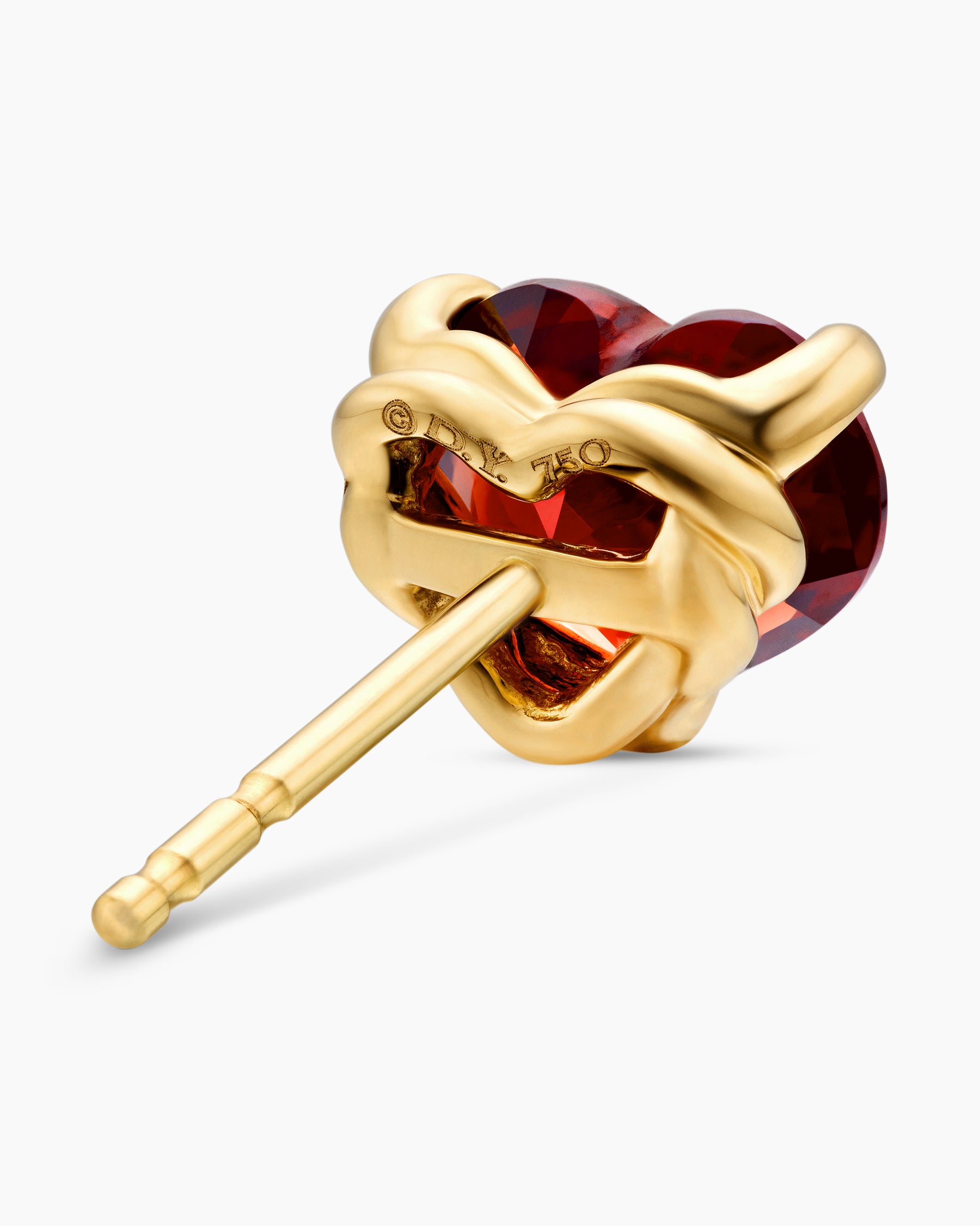 Chatelaine Heart Stud Earrings in 18K Yellow Gold with Garnet, 8mm - Image 5