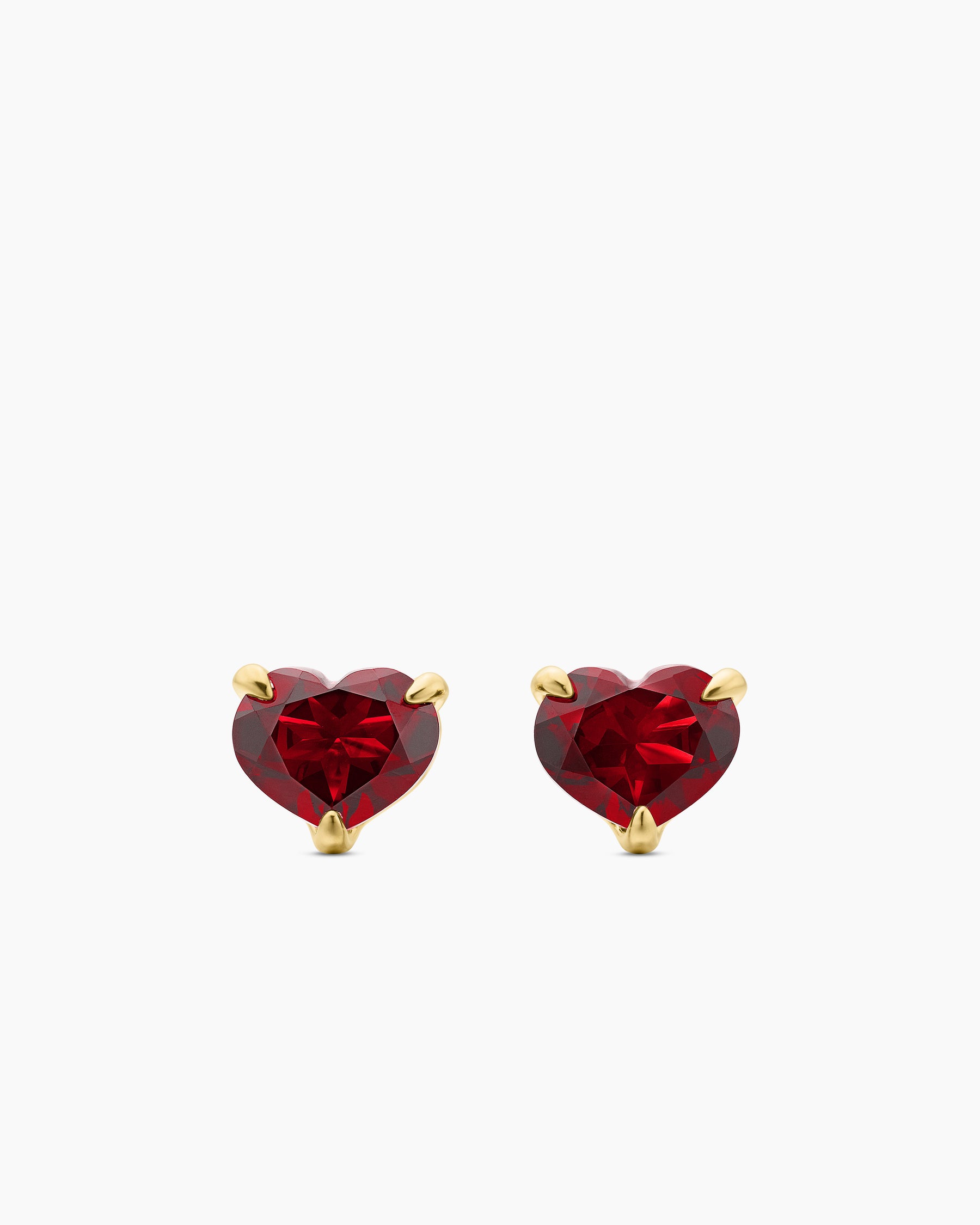 Chatelaine Heart Stud Earrings in 18K Yellow Gold with Garnet, 8mm
