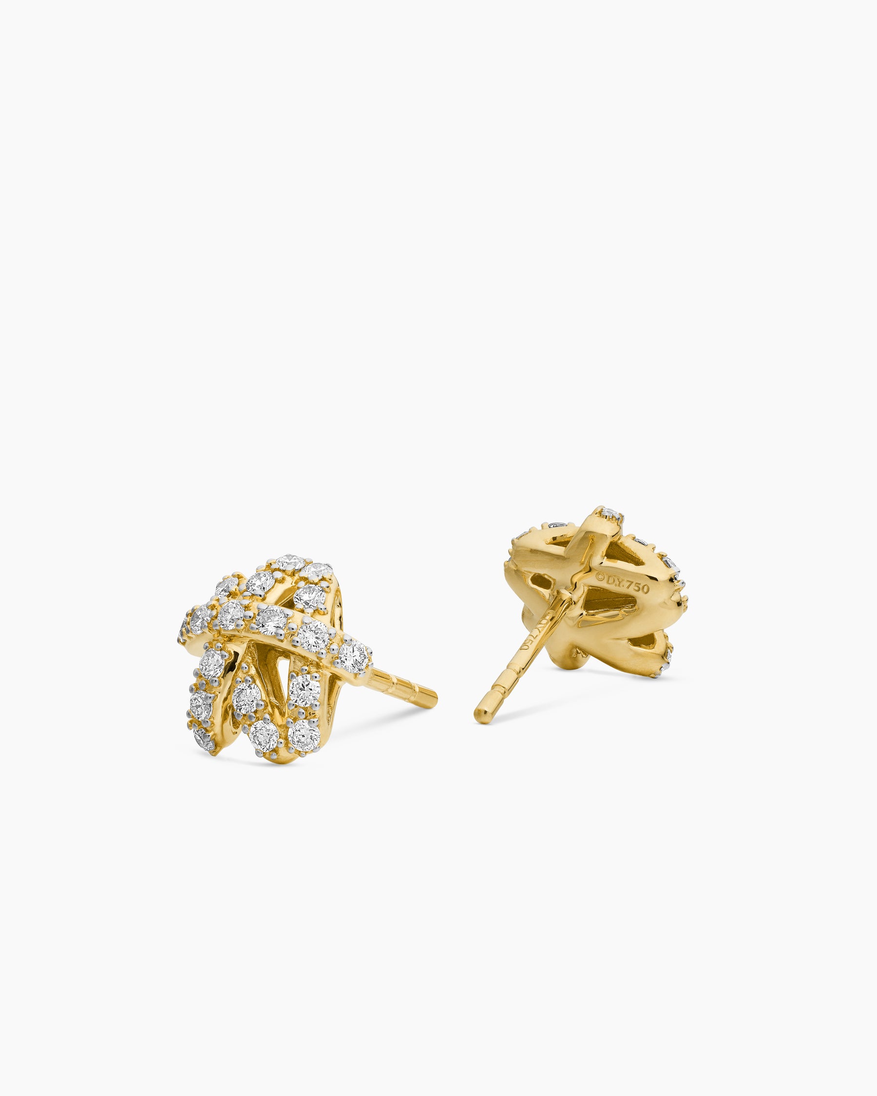 Pavé Crossover Stud Earrings in 18K Yellow Gold with Diamonds, 9mm - Image 3