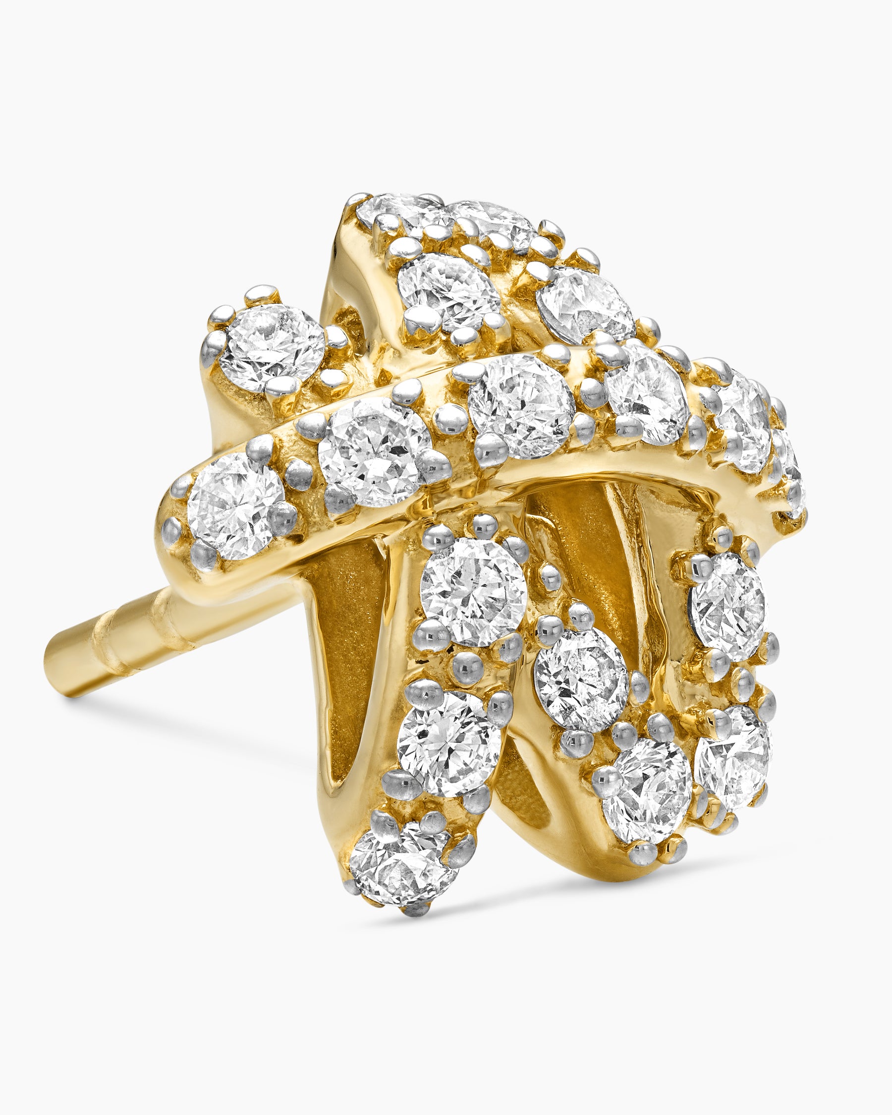 Pavé Crossover Stud Earrings in 18K Yellow Gold with Diamonds, 9mm - Image 4