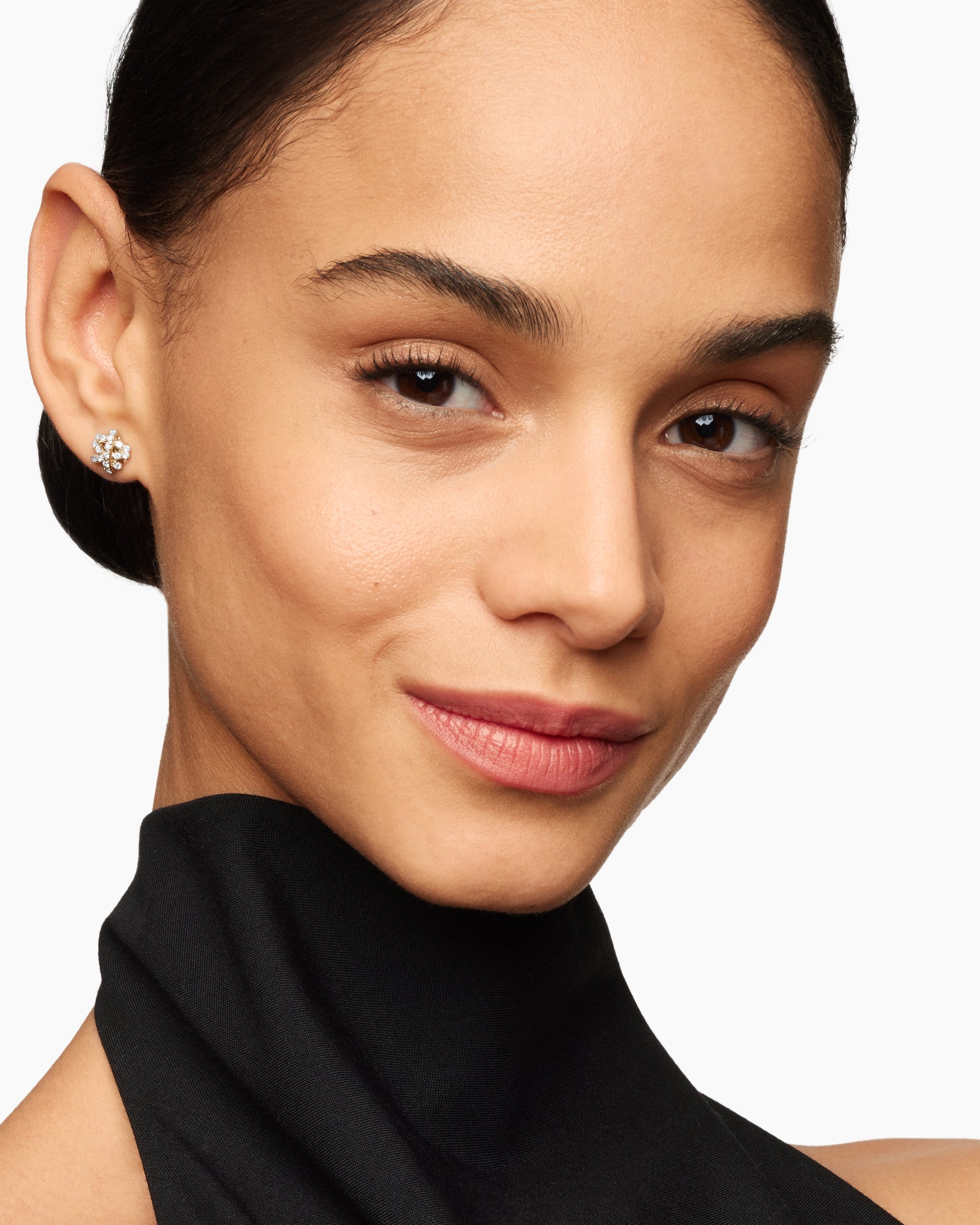 Alternative view of Pavé Crossover Stud Earrings in 18K Yellow Gold with Diamonds, 9mm