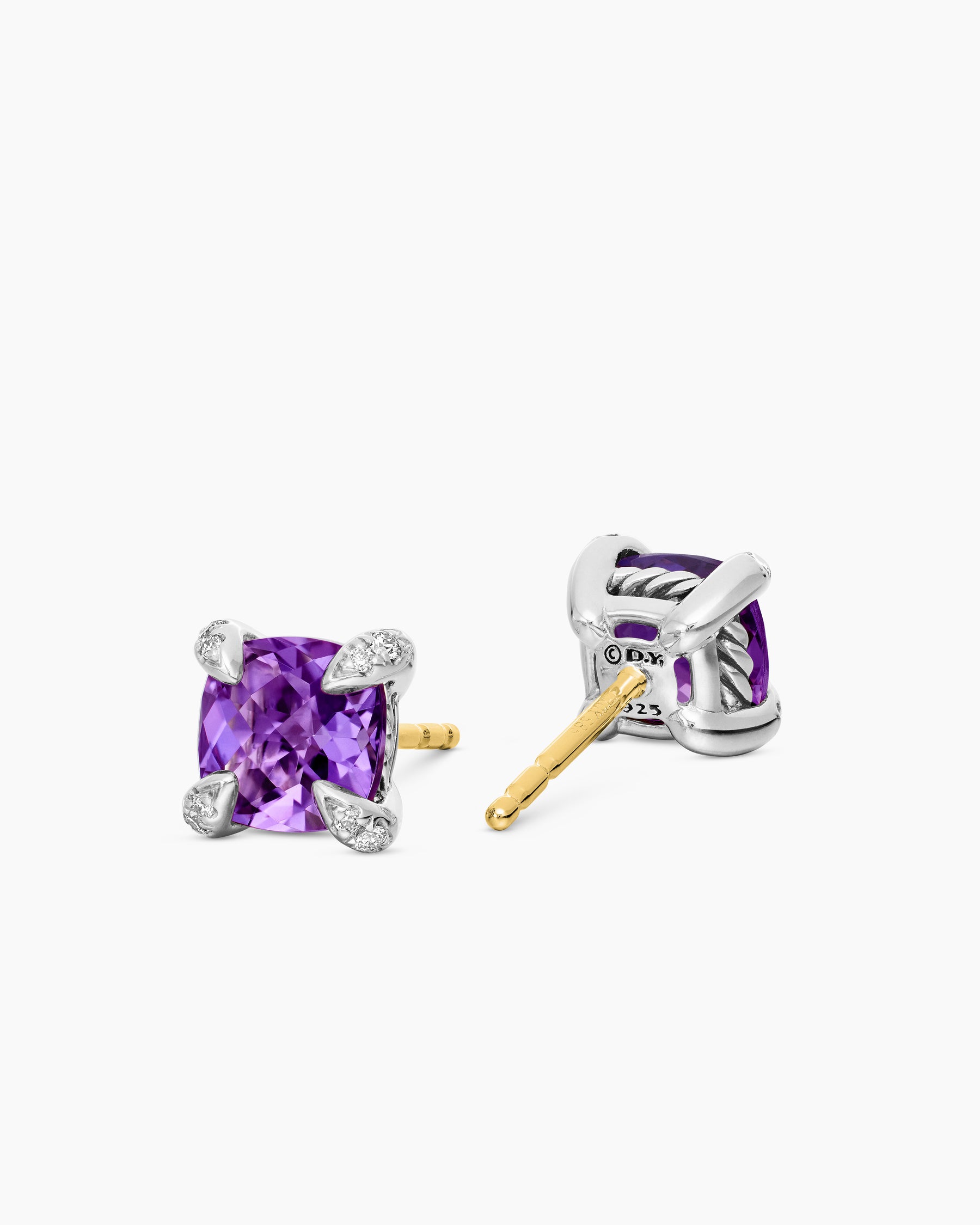 Petite Chatelaine Stud Earrings in Sterling Silver with Amethyst and Diamonds, 6mm - Image 3