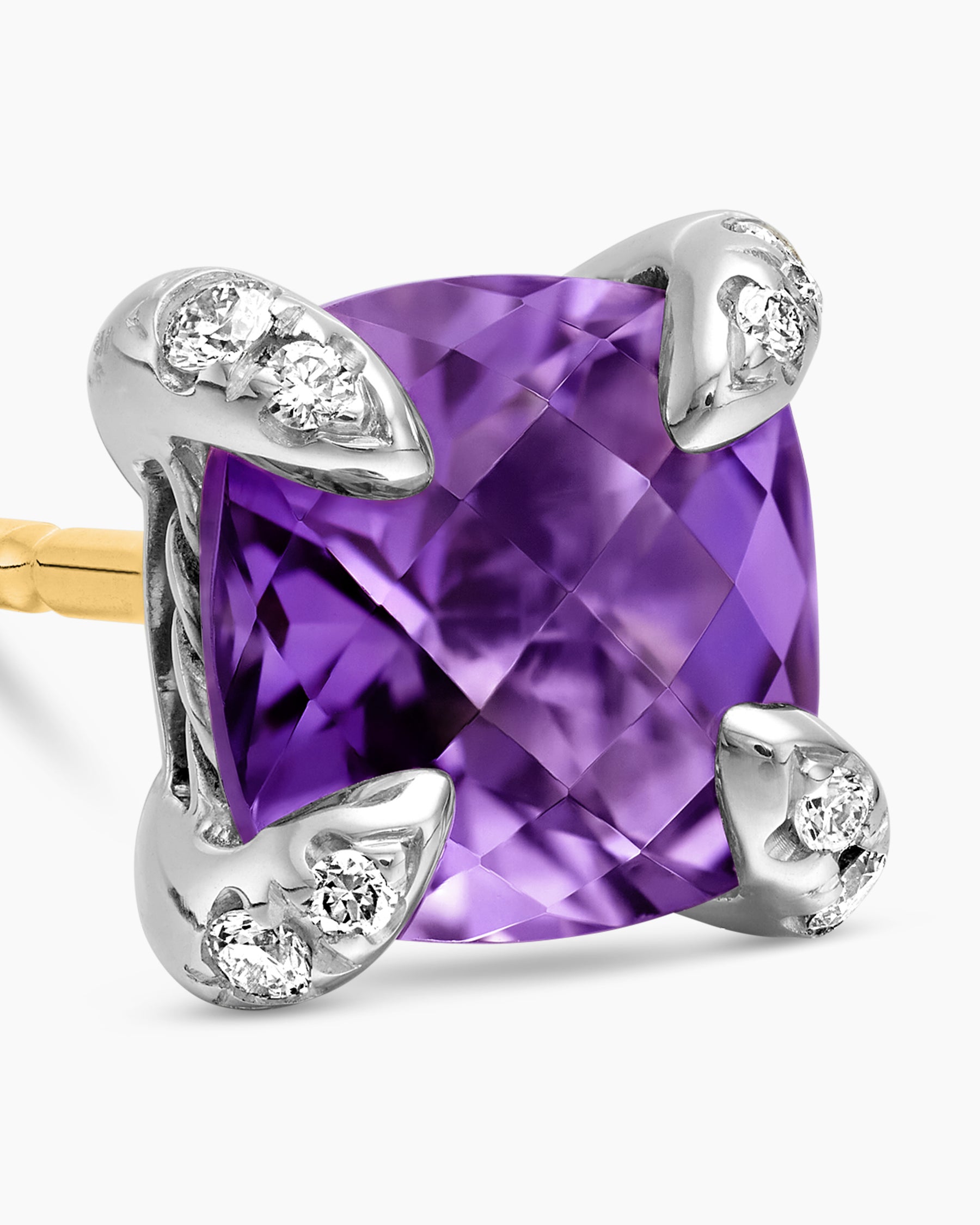 Petite Chatelaine Stud Earrings in Sterling Silver with Amethyst and Diamonds, 6mm - Image 4