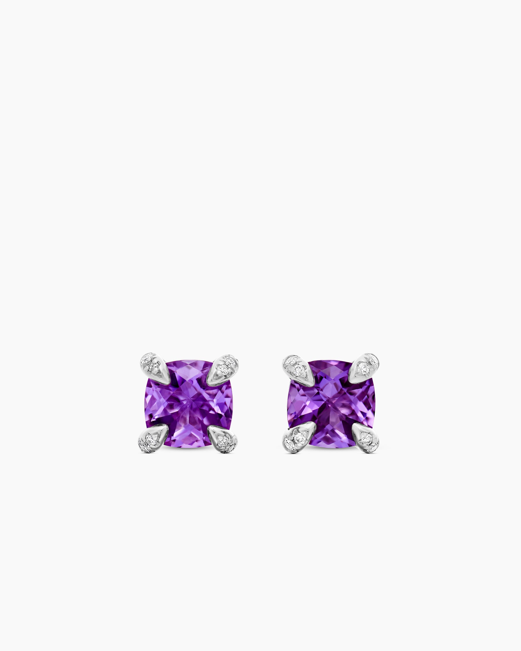 Petite Chatelaine Stud Earrings in Sterling Silver with Amethyst and Diamonds, 6mm