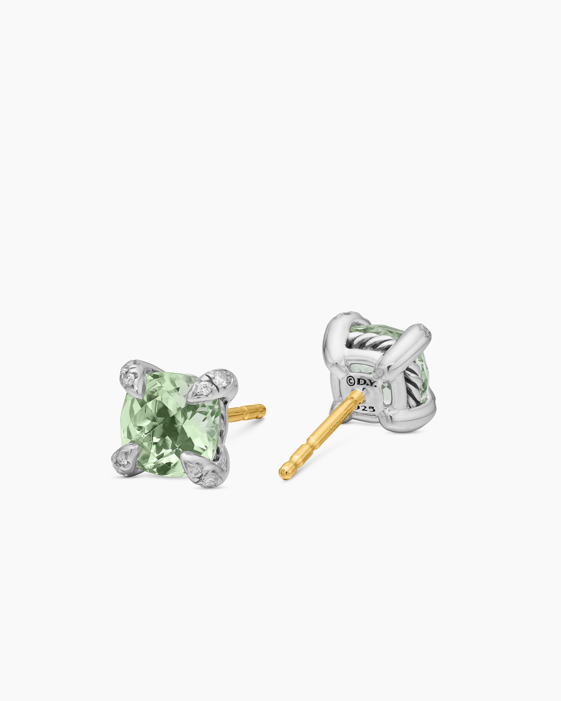 Petite Chatelaine Stud Earrings in Sterling Silver with Prasiolite and Diamonds, 6mm - Image 3