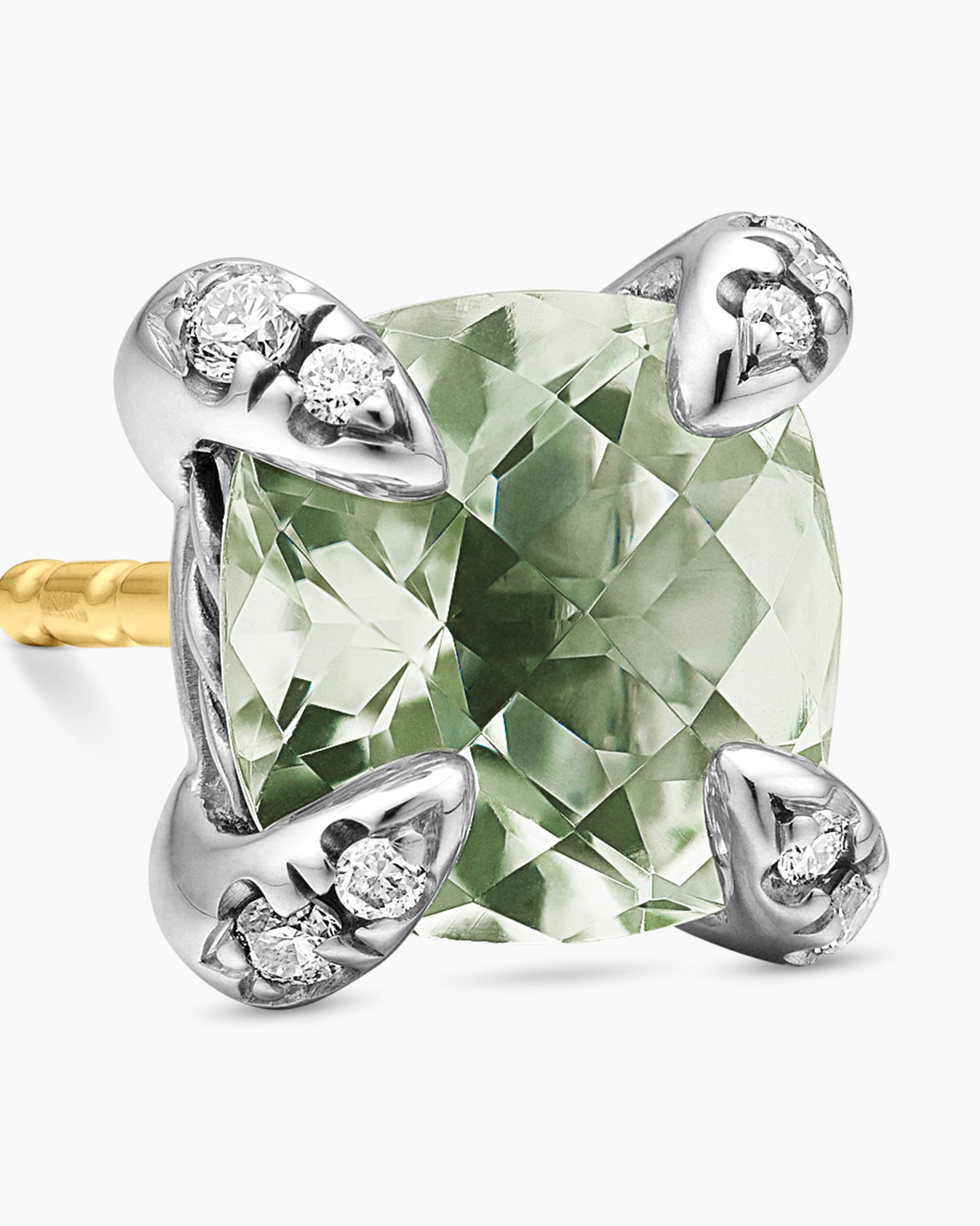 Petite Chatelaine Stud Earrings in Sterling Silver with Prasiolite and Diamonds, 6mm - Image 4