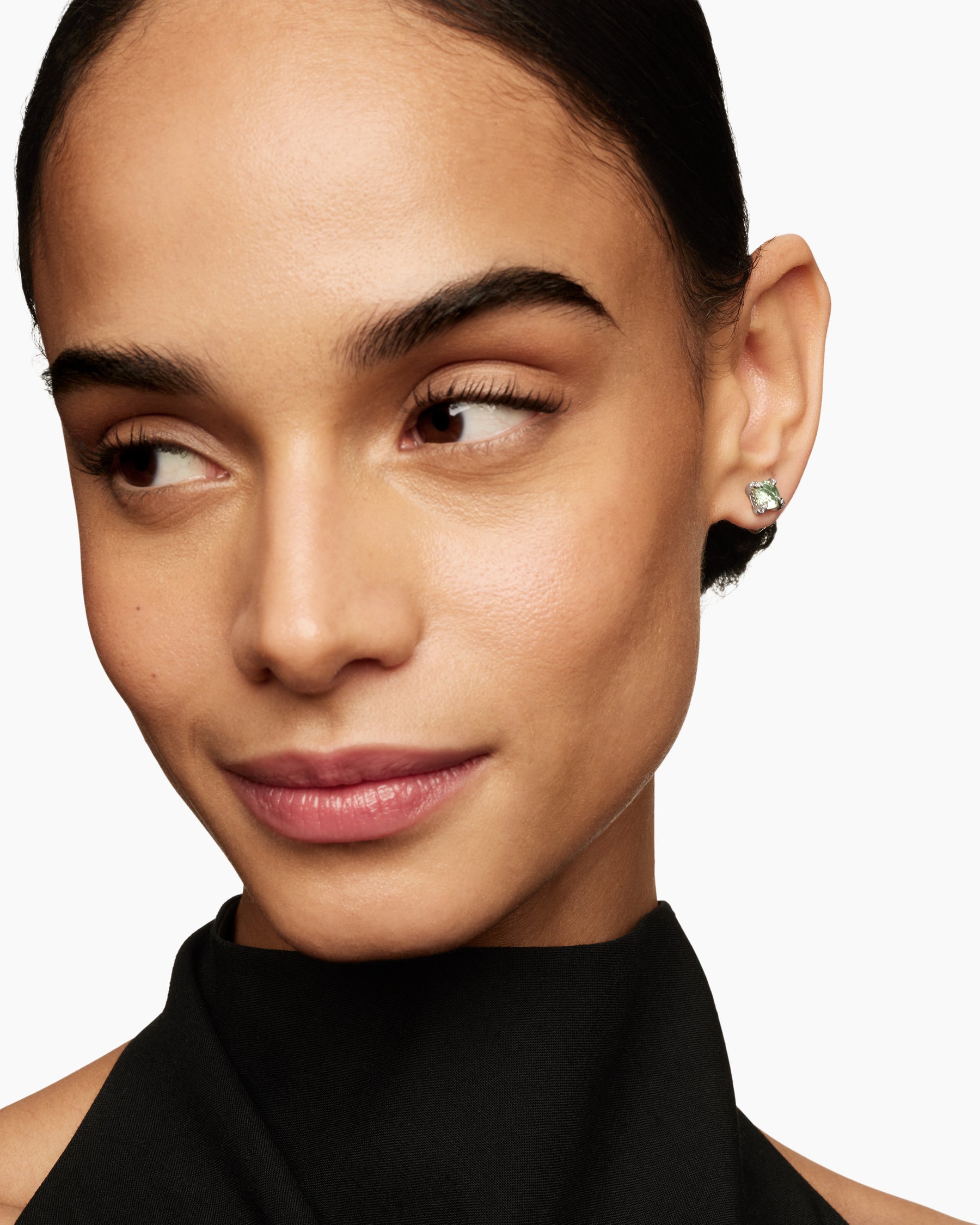 Petite Chatelaine Stud Earrings in Sterling Silver with Prasiolite and Diamonds, 6mm - Image 6