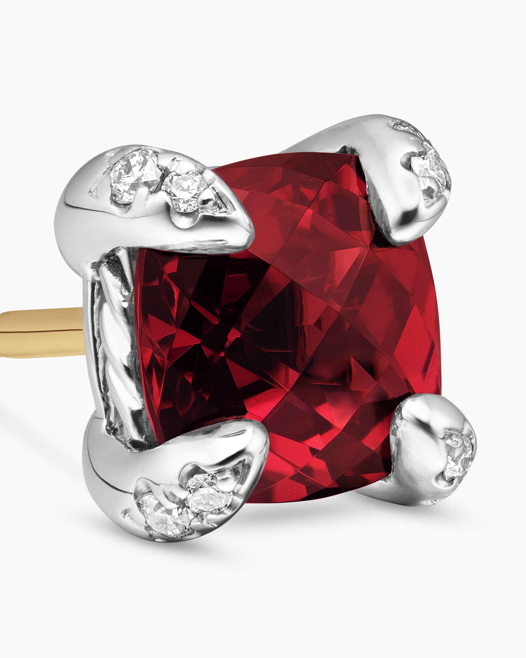 Petite Chatelaine Stud Earrings in Sterling Silver with Rhodolite Garnet and Diamonds, 6mm - Image 4