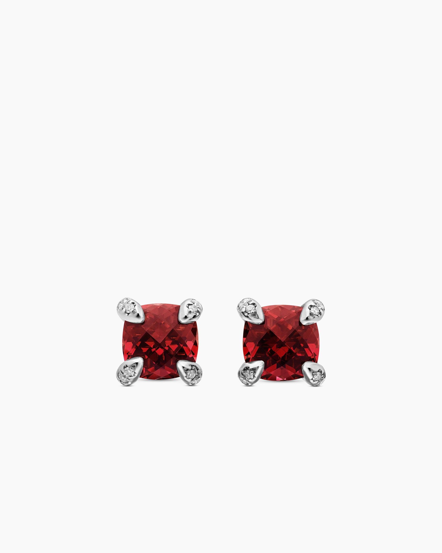 Petite Chatelaine Stud Earrings in Sterling Silver with Rhodolite Garnet and Diamonds, 6mm