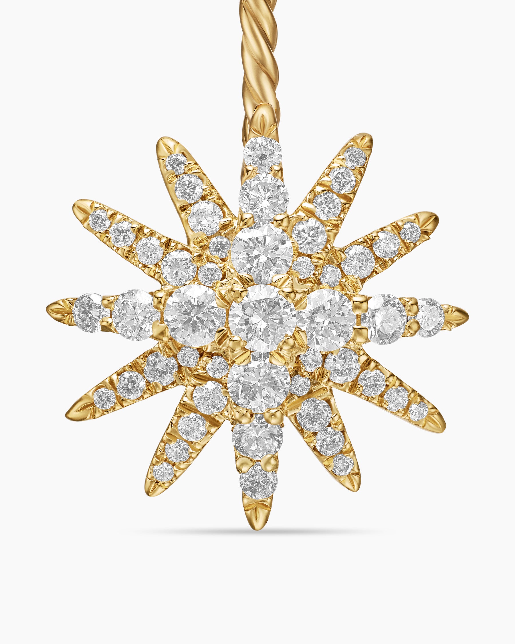 Starburst Double Drop Earrings in 18K Yellow Gold with Diamonds, 32.5mm - Image 4