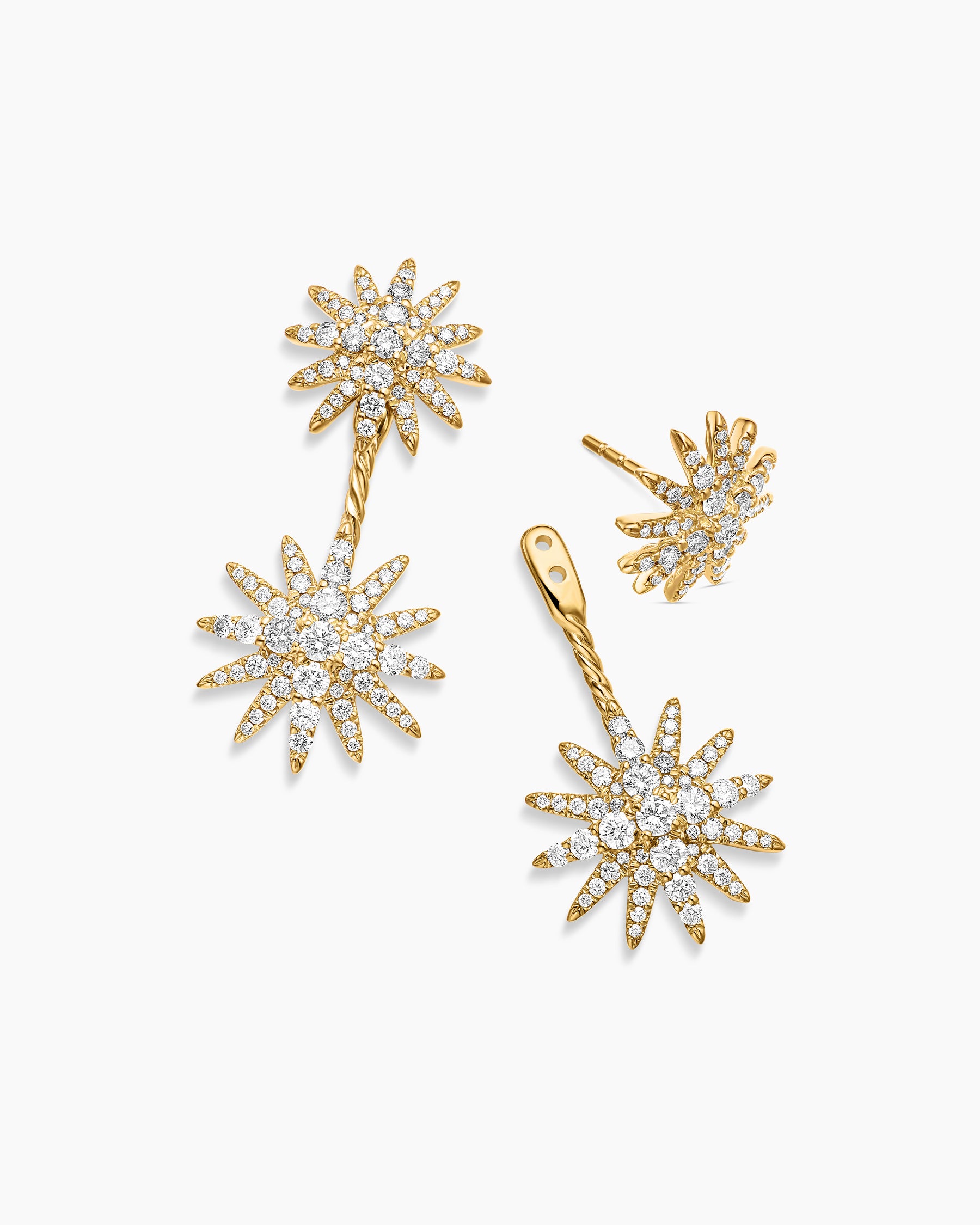 Starburst Double Drop Earrings in 18K Yellow Gold with Diamonds, 32.5mm - Image 5