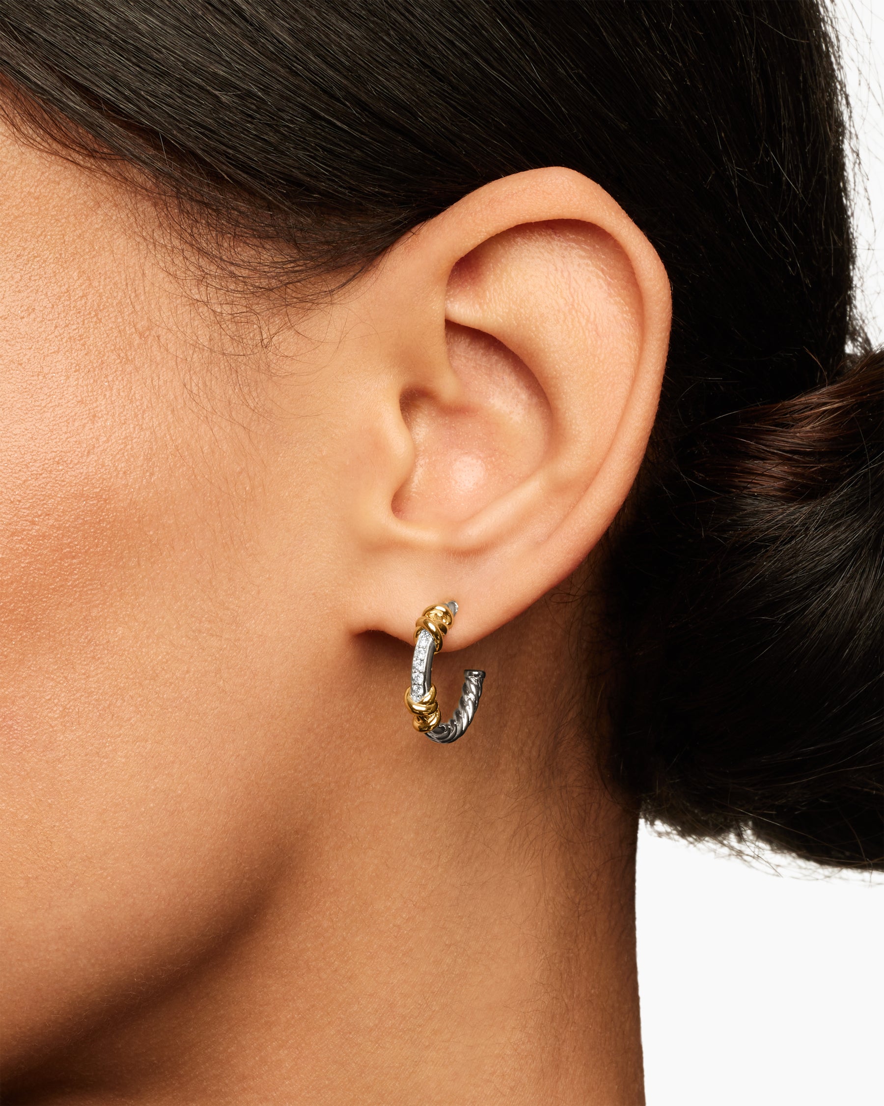 Petite Helena Wrap Hoop Earrings in Sterling Silver with 18K Yellow Gold and Diamonds, 18mm - Image 6