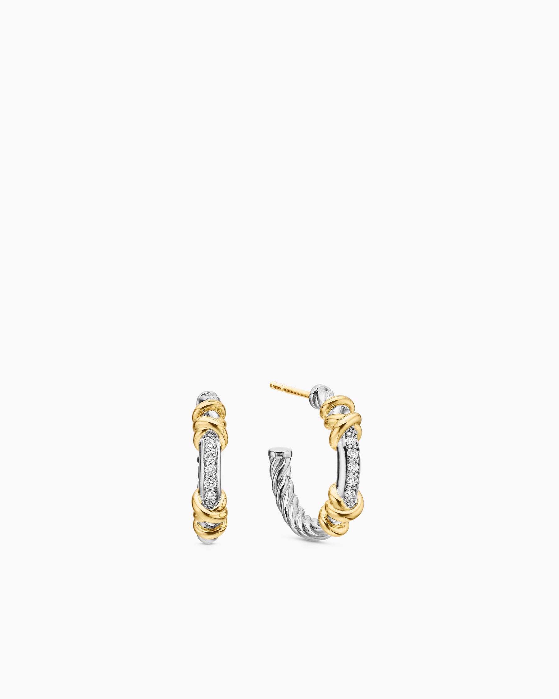 Petite Helena Wrap Hoop Earrings in Sterling Silver with 18K Yellow Gold and Diamonds, 18mm