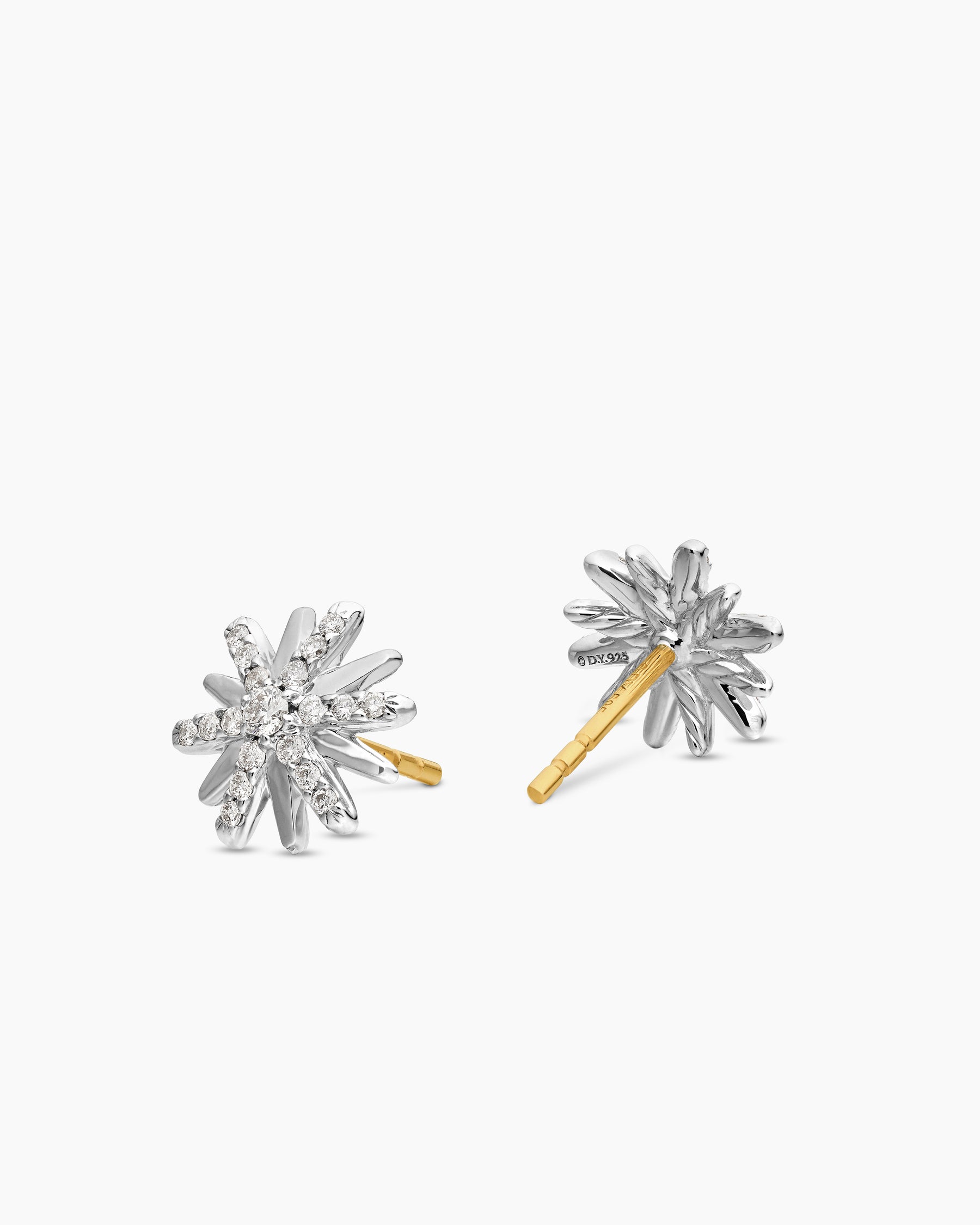Petite Starburst Stud Earrings in Sterling Silver with Diamonds, 10mm - Image 3
