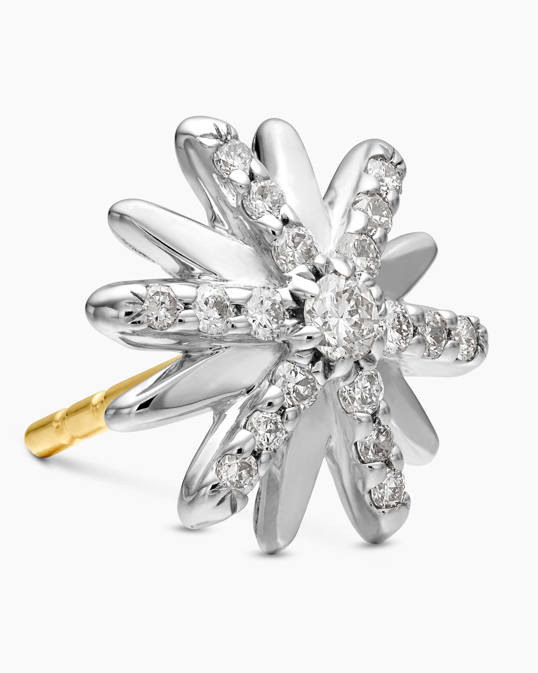 Petite Starburst Stud Earrings in Sterling Silver with Diamonds, 10mm - Image 4