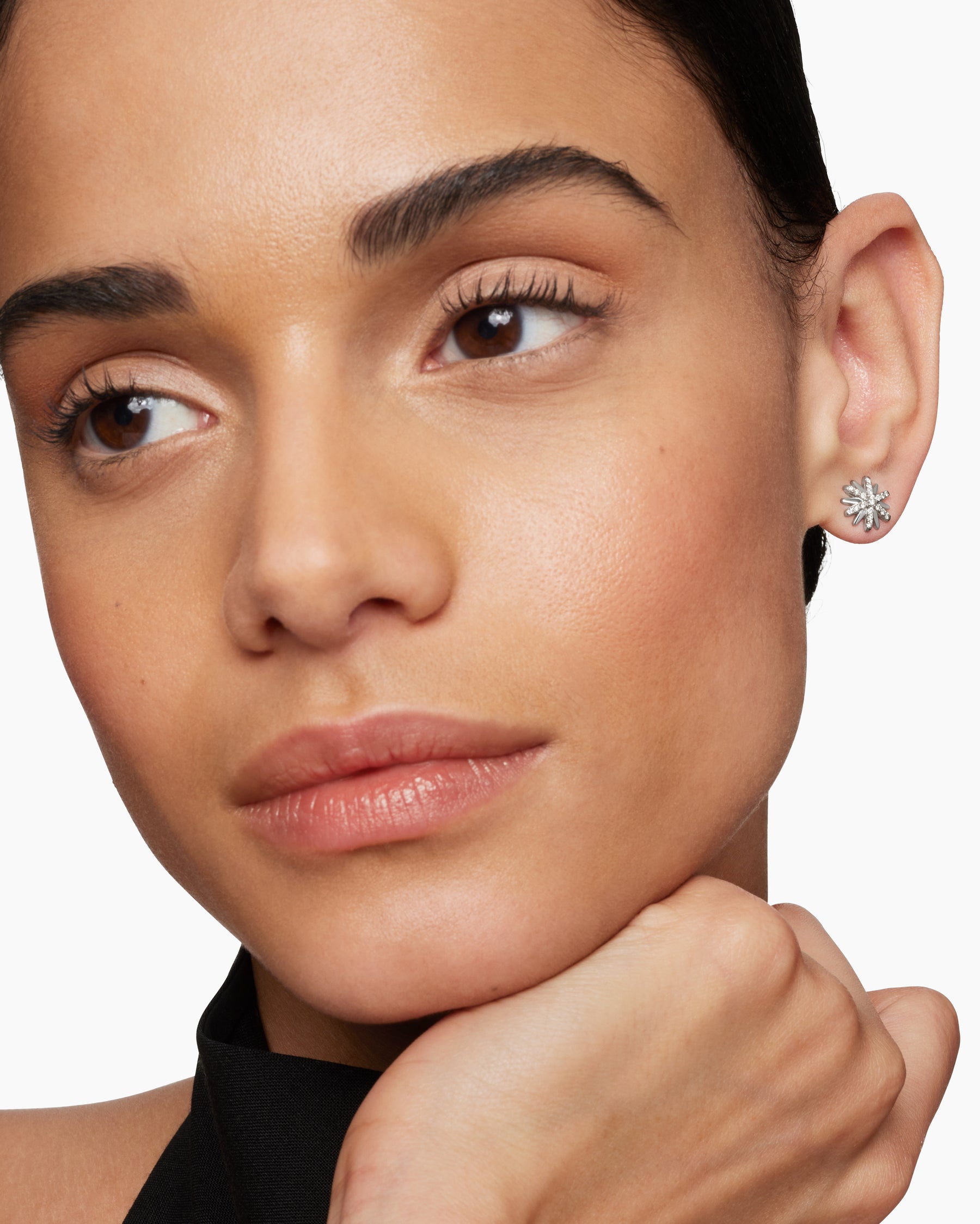 Petite Starburst Stud Earrings in Sterling Silver with Diamonds, 10mm - Image 6
