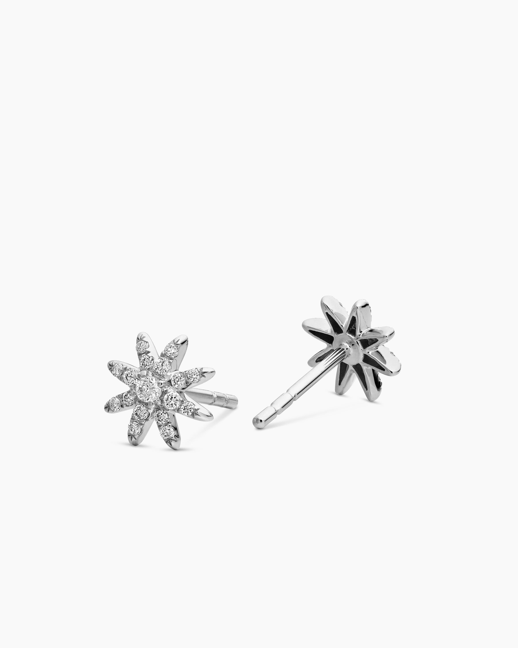 Petite Starburst Stud Earrings in 18K White Gold with Diamonds, 7.5mm - Image 3