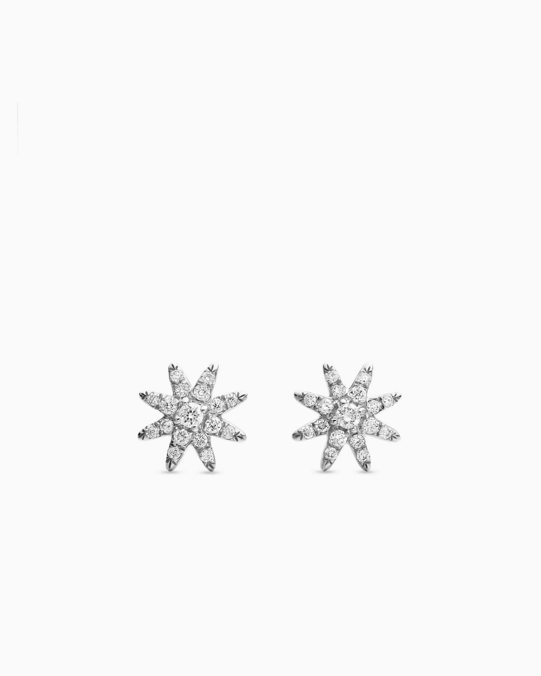 Petite Starburst Stud Earrings in 18K White Gold with Diamonds, 7.5mm