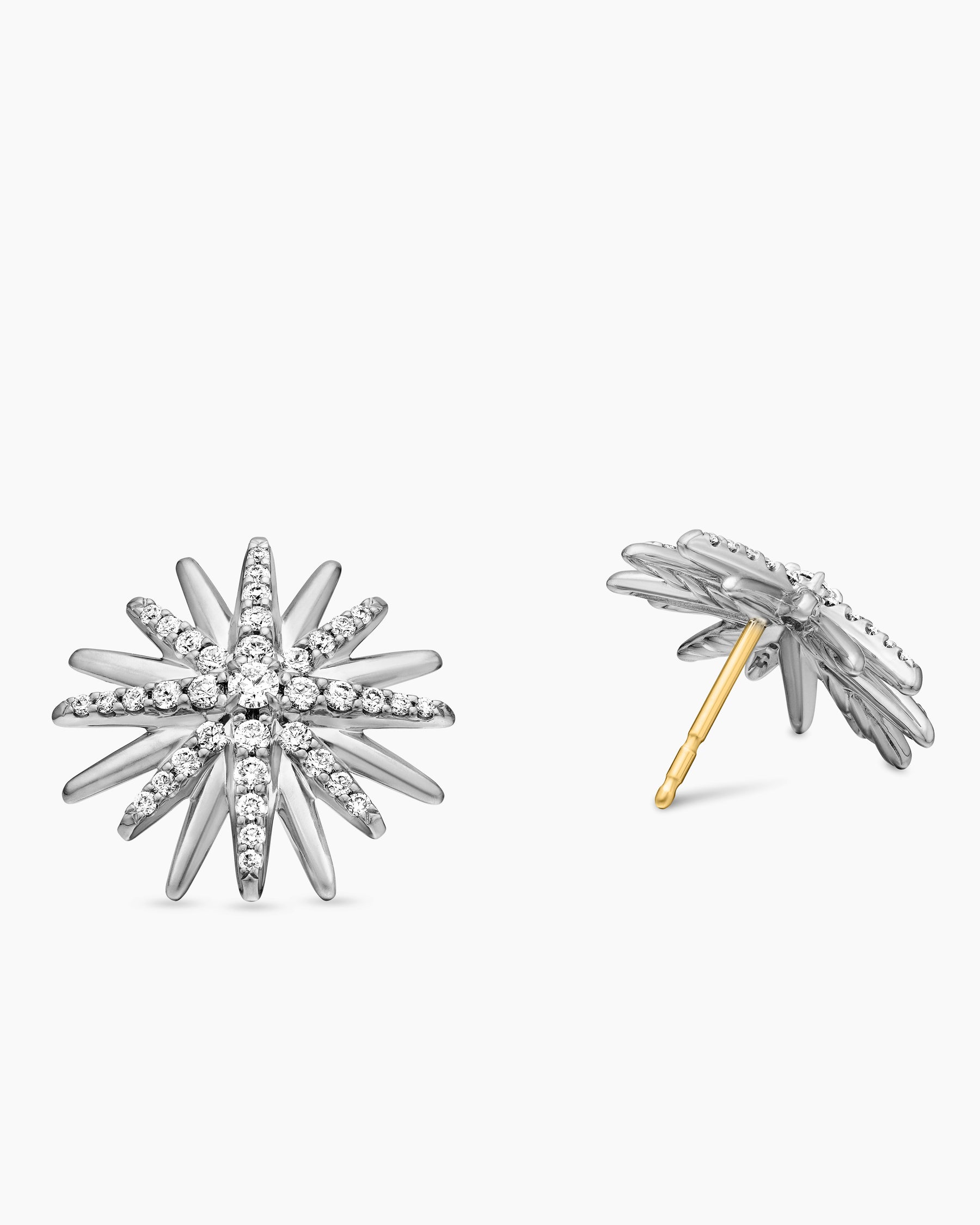 Starburst Stud Earrings in Sterling Silver with Diamonds, 19mm - Image 3