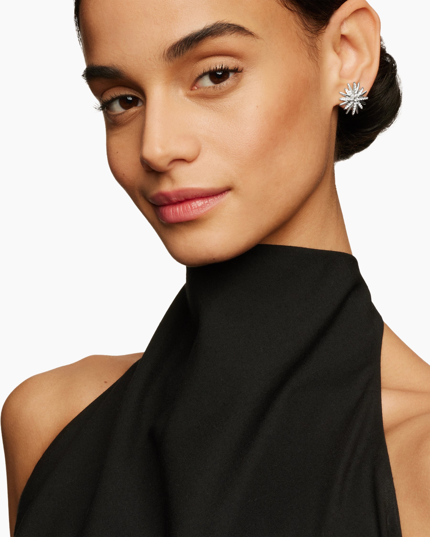 Starburst Stud Earrings in Sterling Silver with Diamonds, 19mm - Image 6