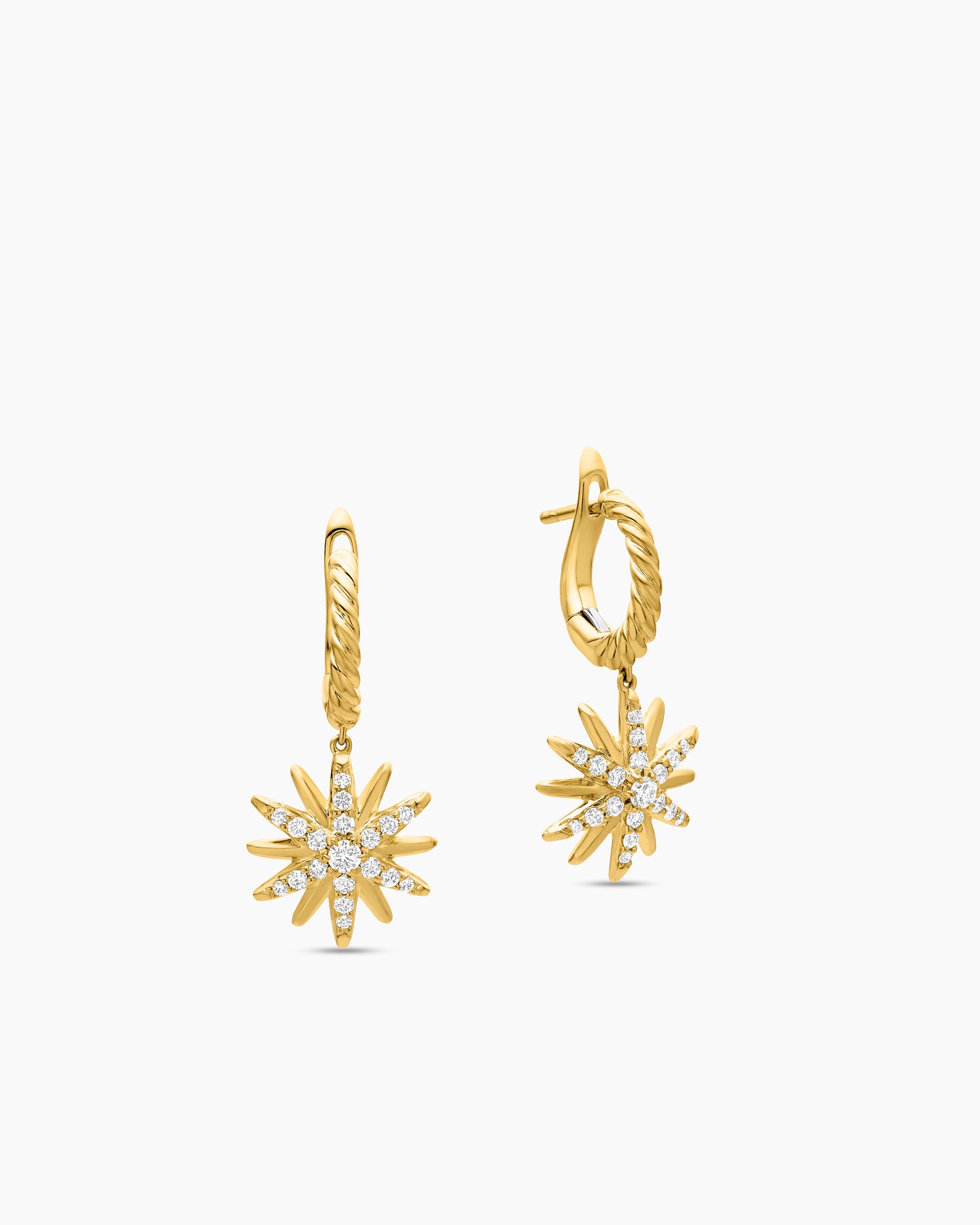 Starburst Drop Earrings in 18K Yellow Gold with Diamonds, 25mm - Image 3