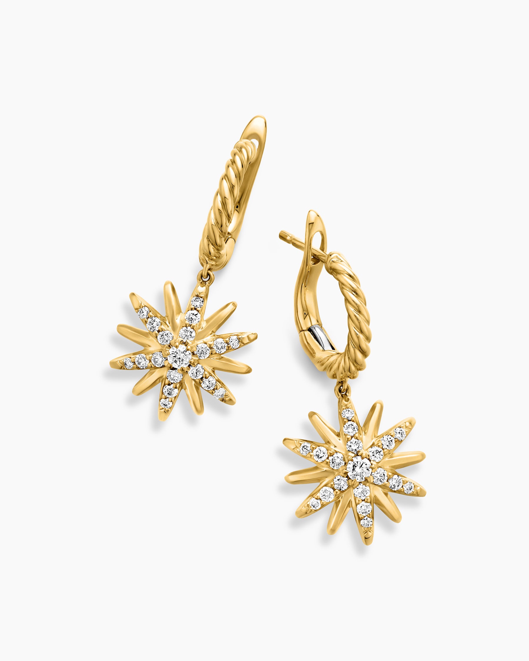 Starburst Drop Earrings in 18K Yellow Gold with Diamonds, 25mm - Image 5
