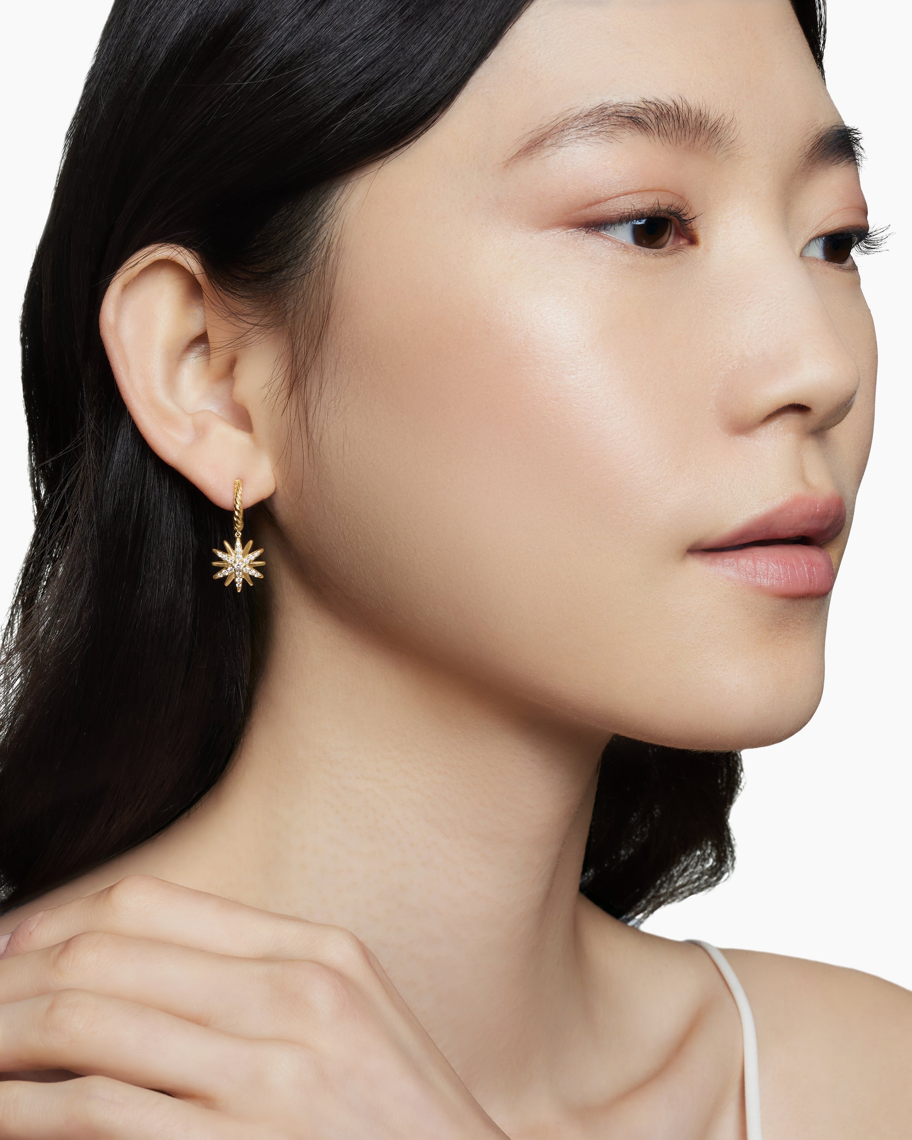 Starburst Drop Earrings in 18K Yellow Gold with Diamonds, 25mm - Image 6