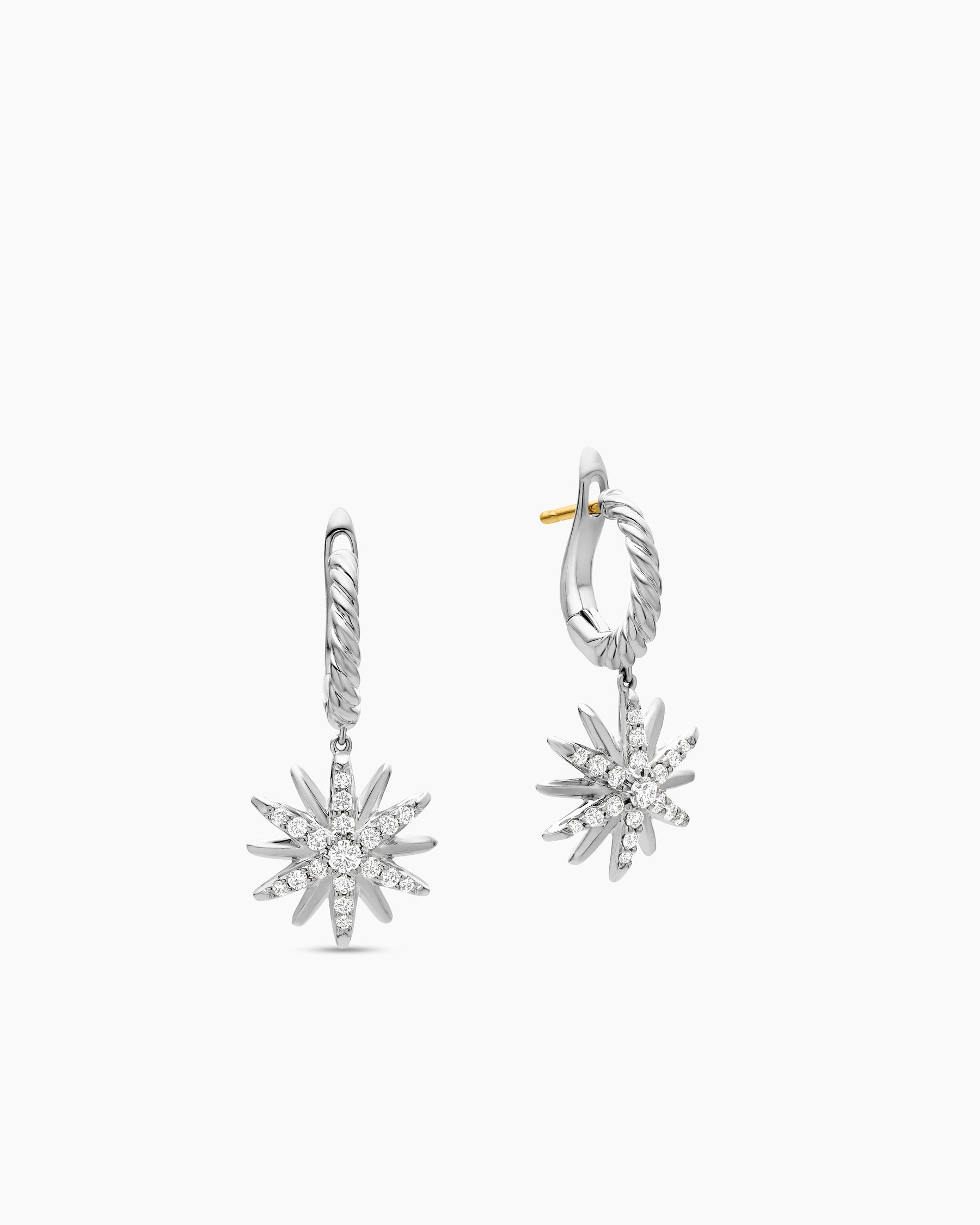 Starburst Drop Earrings in Sterling Silver with Diamonds, 25mm - Image 3