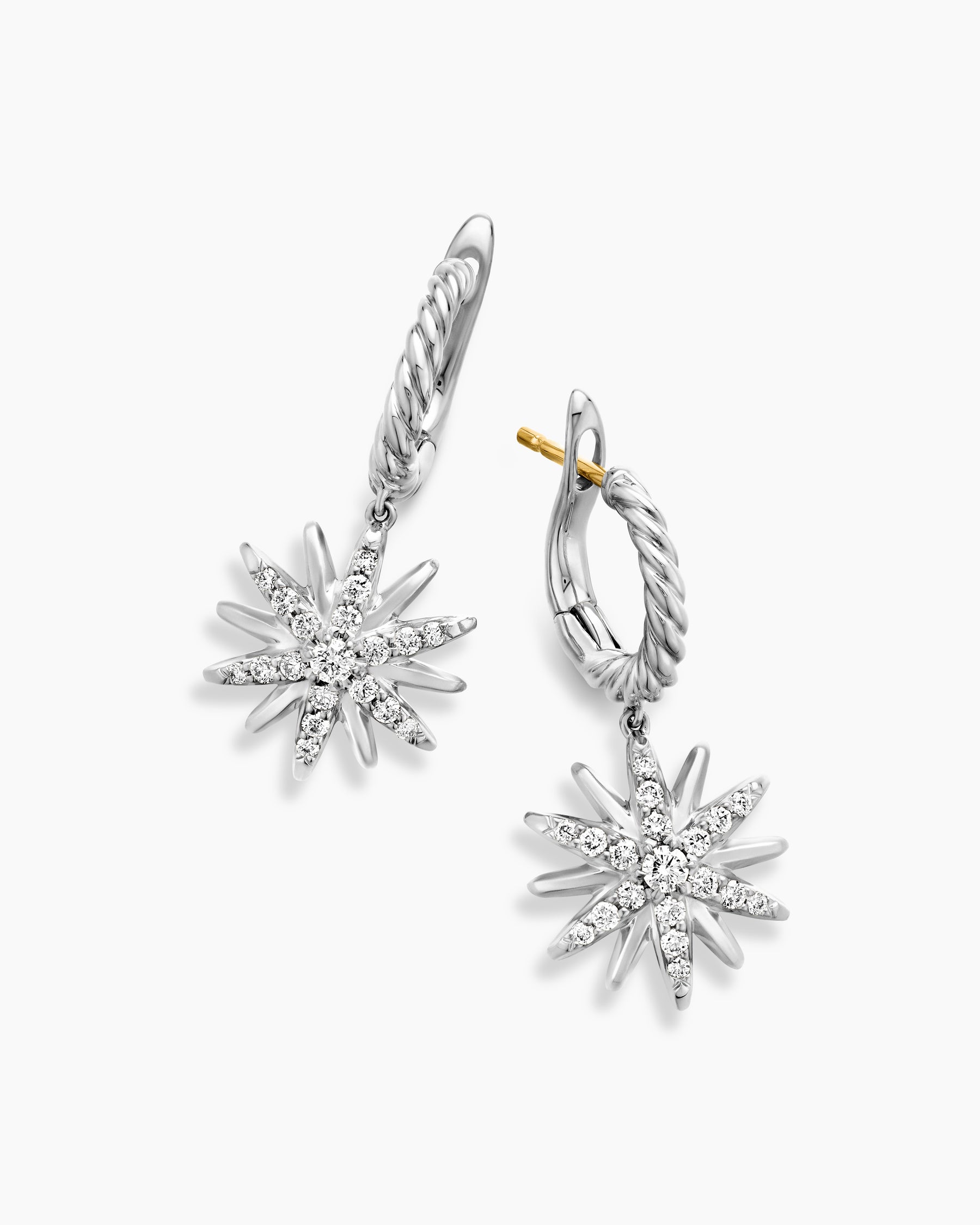 Starburst Drop Earrings in Sterling Silver with Diamonds, 25mm - Image 5
